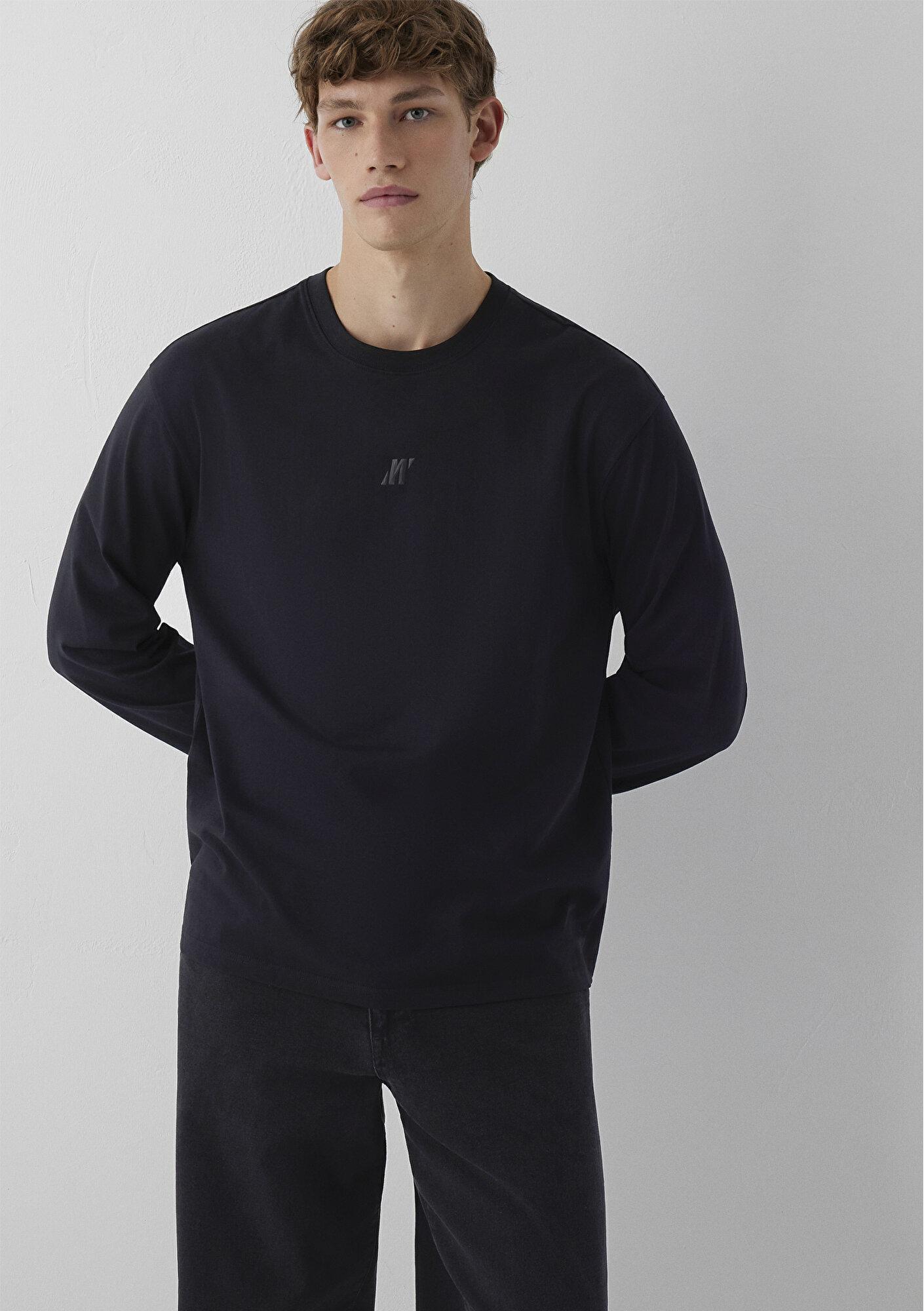Mavi Baskılı Siyah Tişört Loose Fit / Bol Rahat Kesim 0620265-900