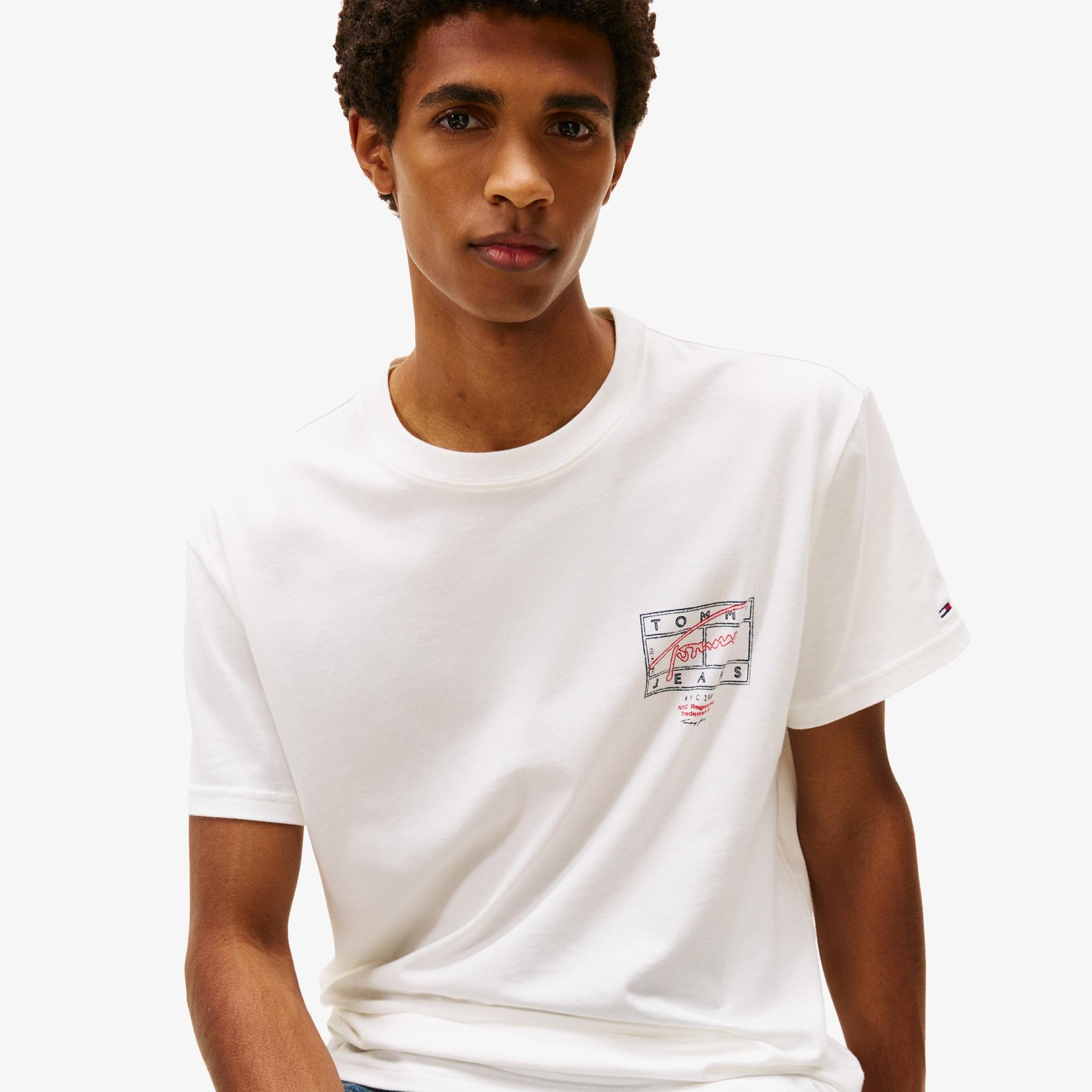 Tommy Hilfiger Regular Sign Spray Erkek Beyaz T-Shirt