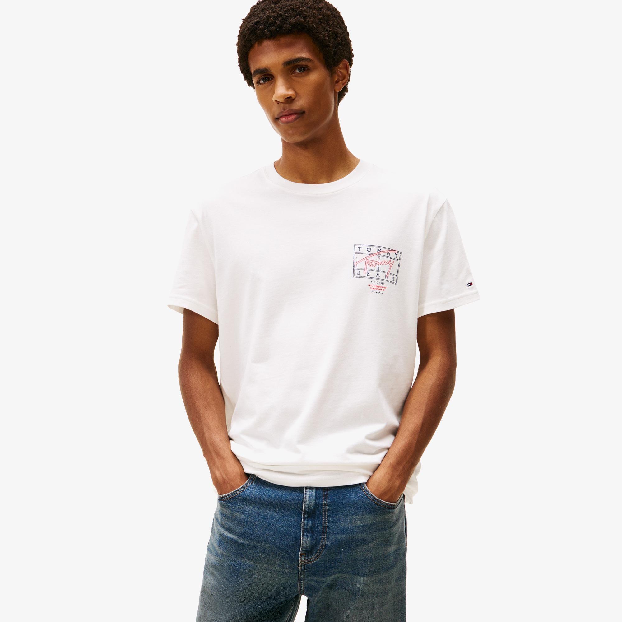 Tommy Hilfiger Regular Sign Spray Erkek Beyaz T-Shirt