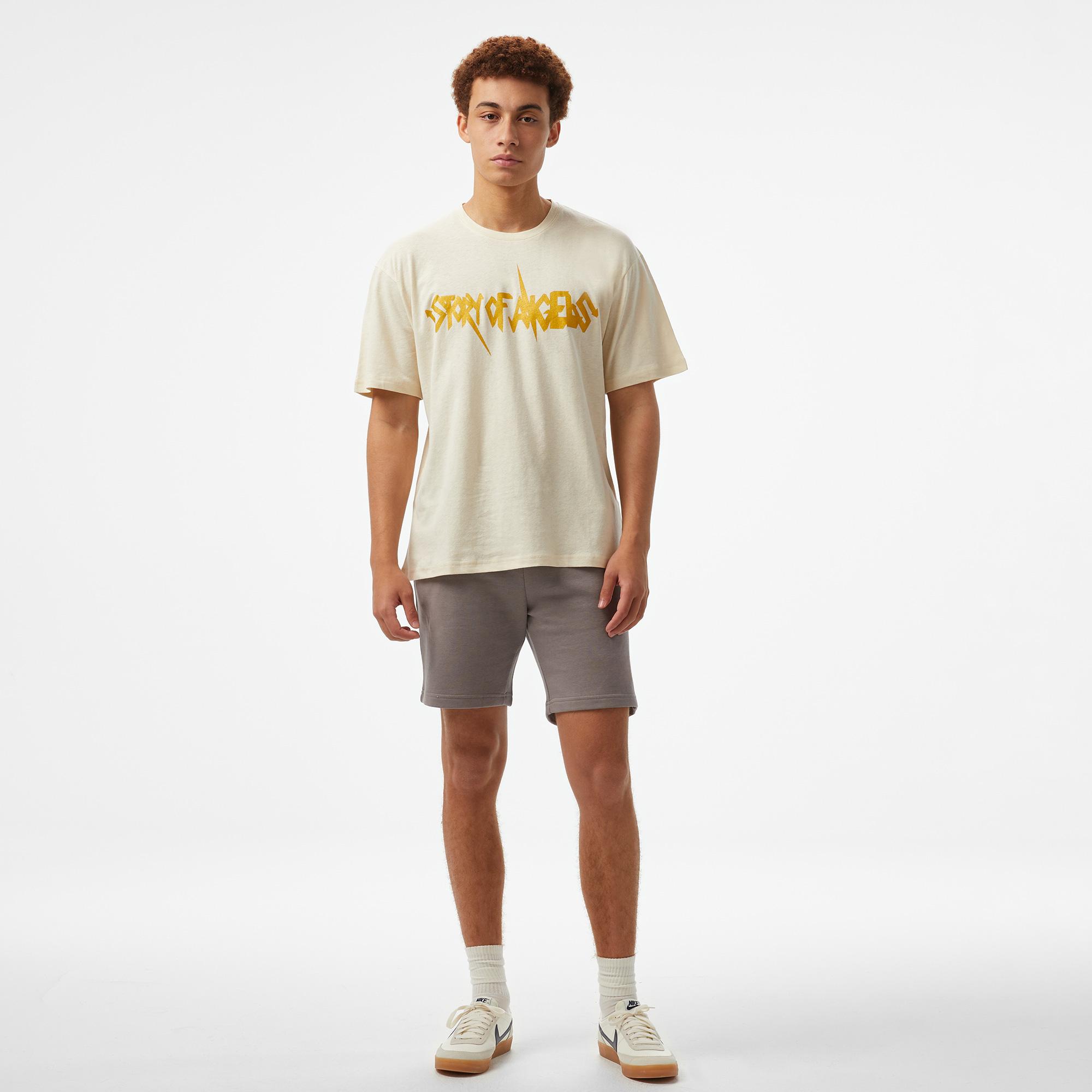 Storyf of Angels Rock N Roll Gold Linen Erkek Bej T-Shirt