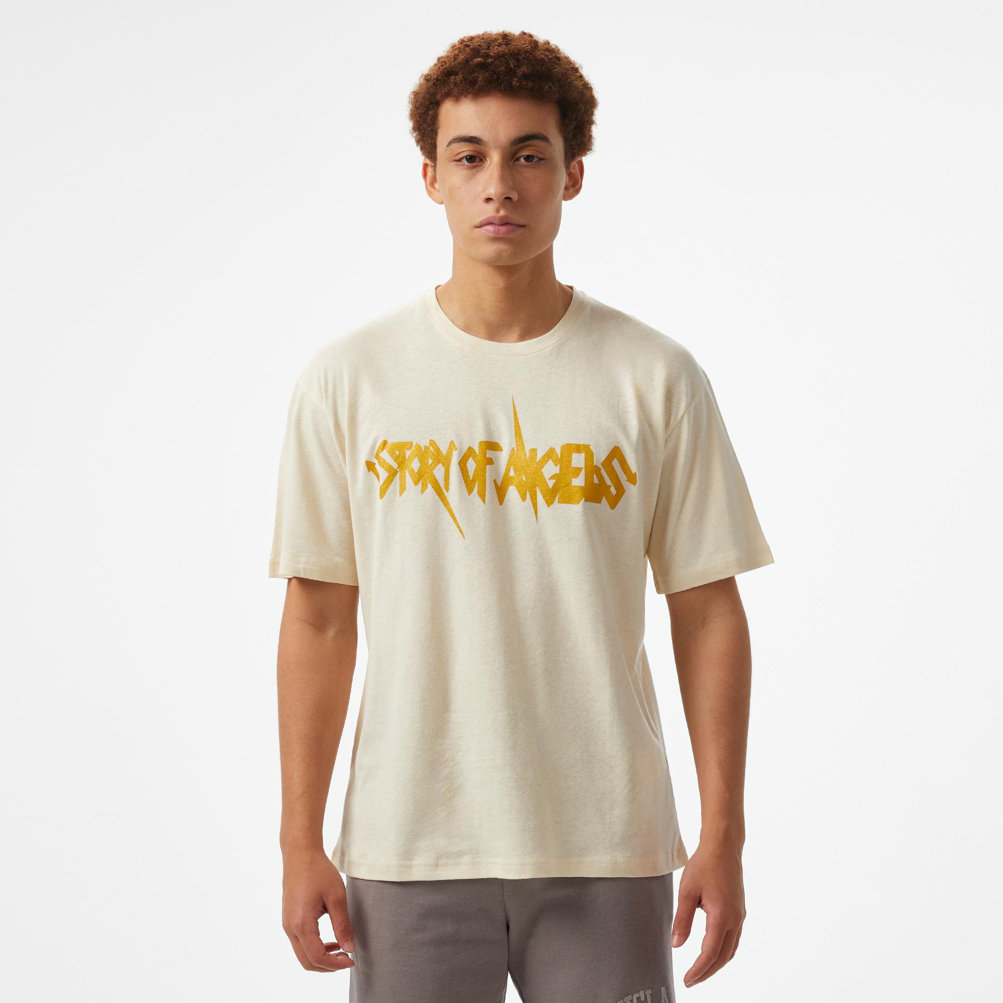 Storyf of Angels Rock N Roll Gold Linen Erkek Bej T-Shirt
