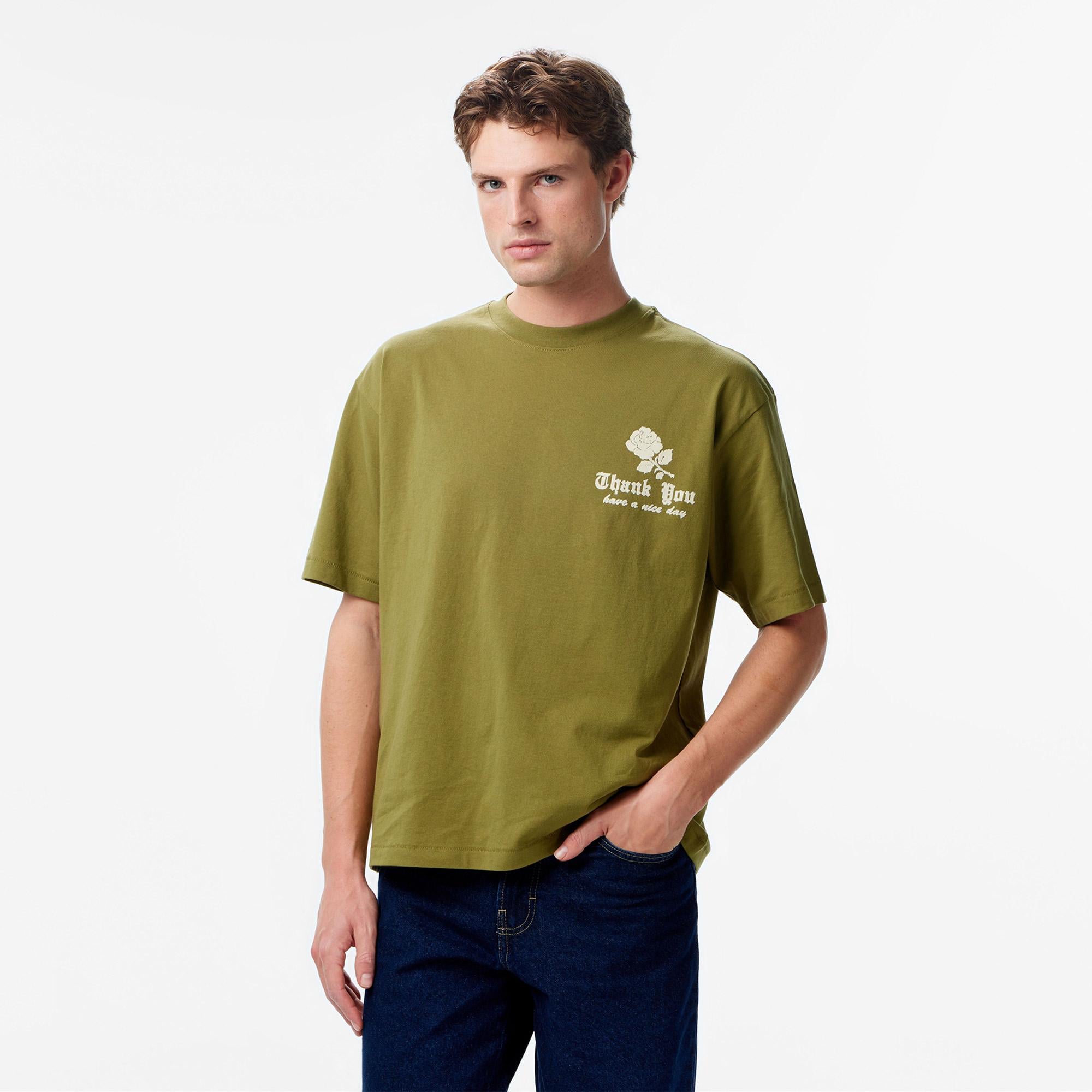 Market Thank You Needlepoint Erkek Haki T-Shirt