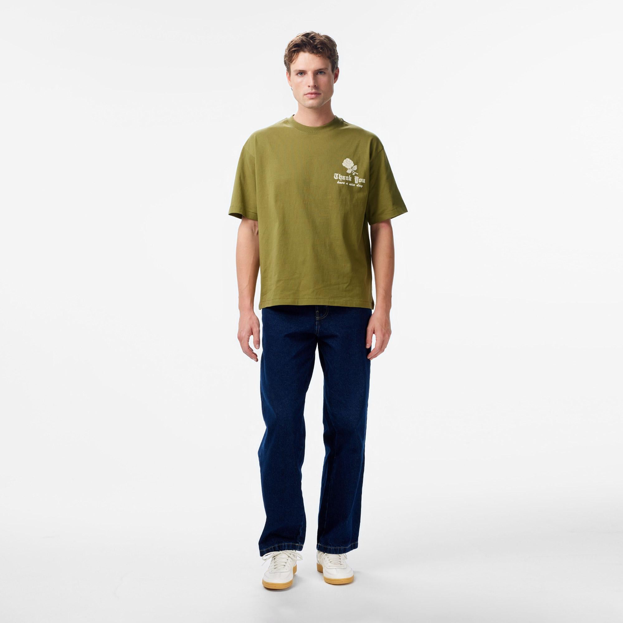 Market Thank You Needlepoint Erkek Haki T-Shirt