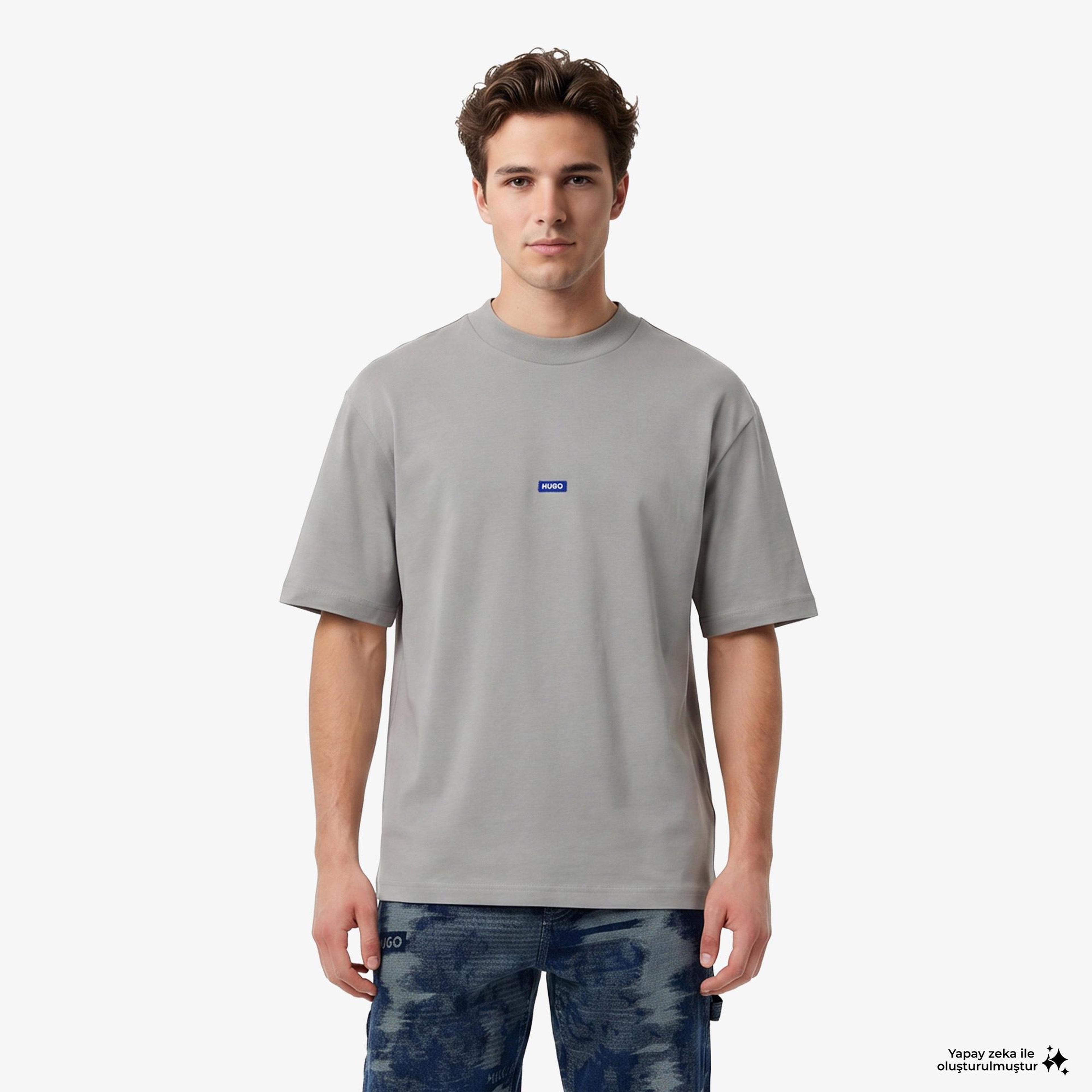 Hugo Boss Logo Patch Erkek Gri T-Shirt