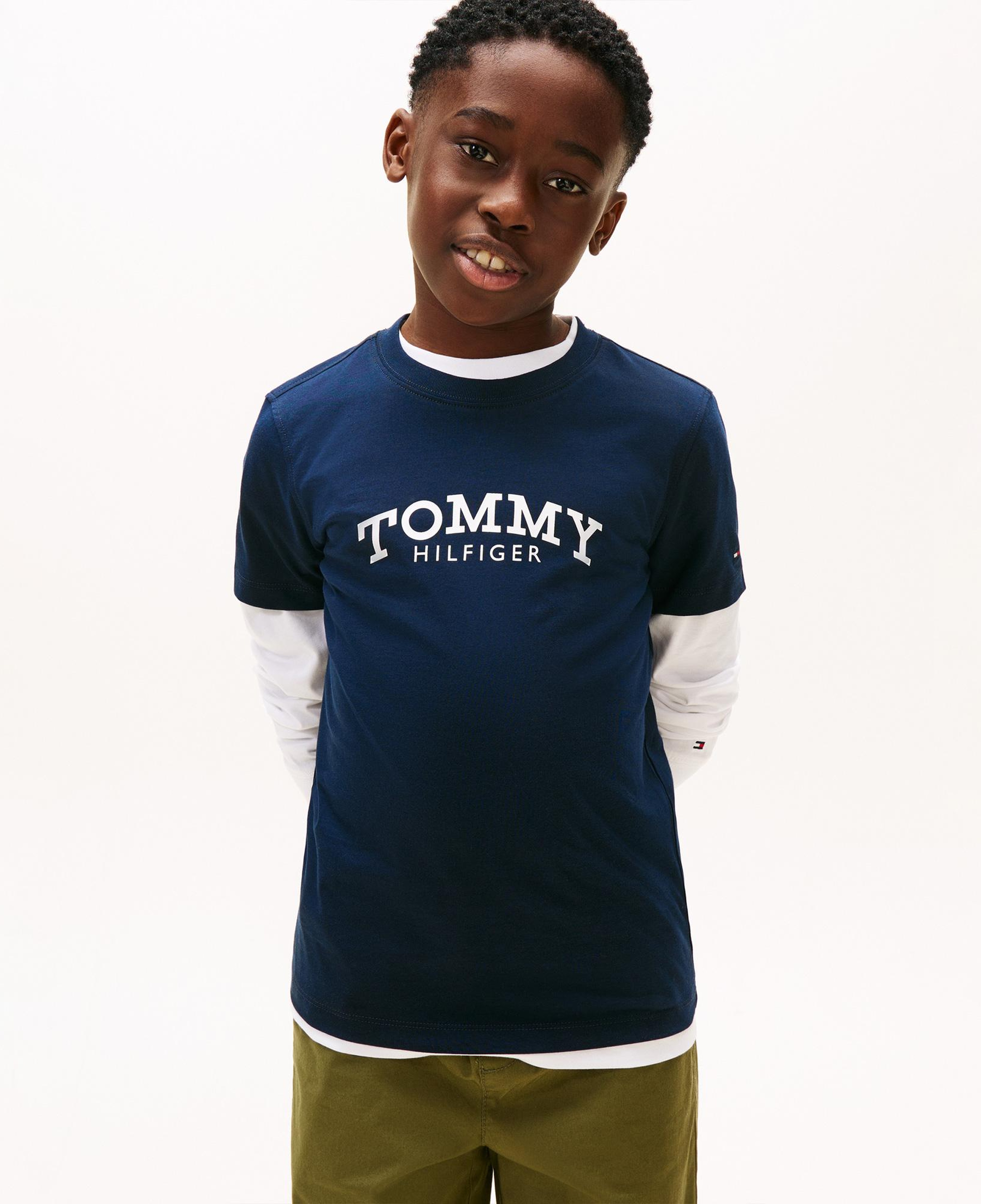 Tommy Hilfiger Monotype Print Graphic Çocuk Mavi T-Shirt