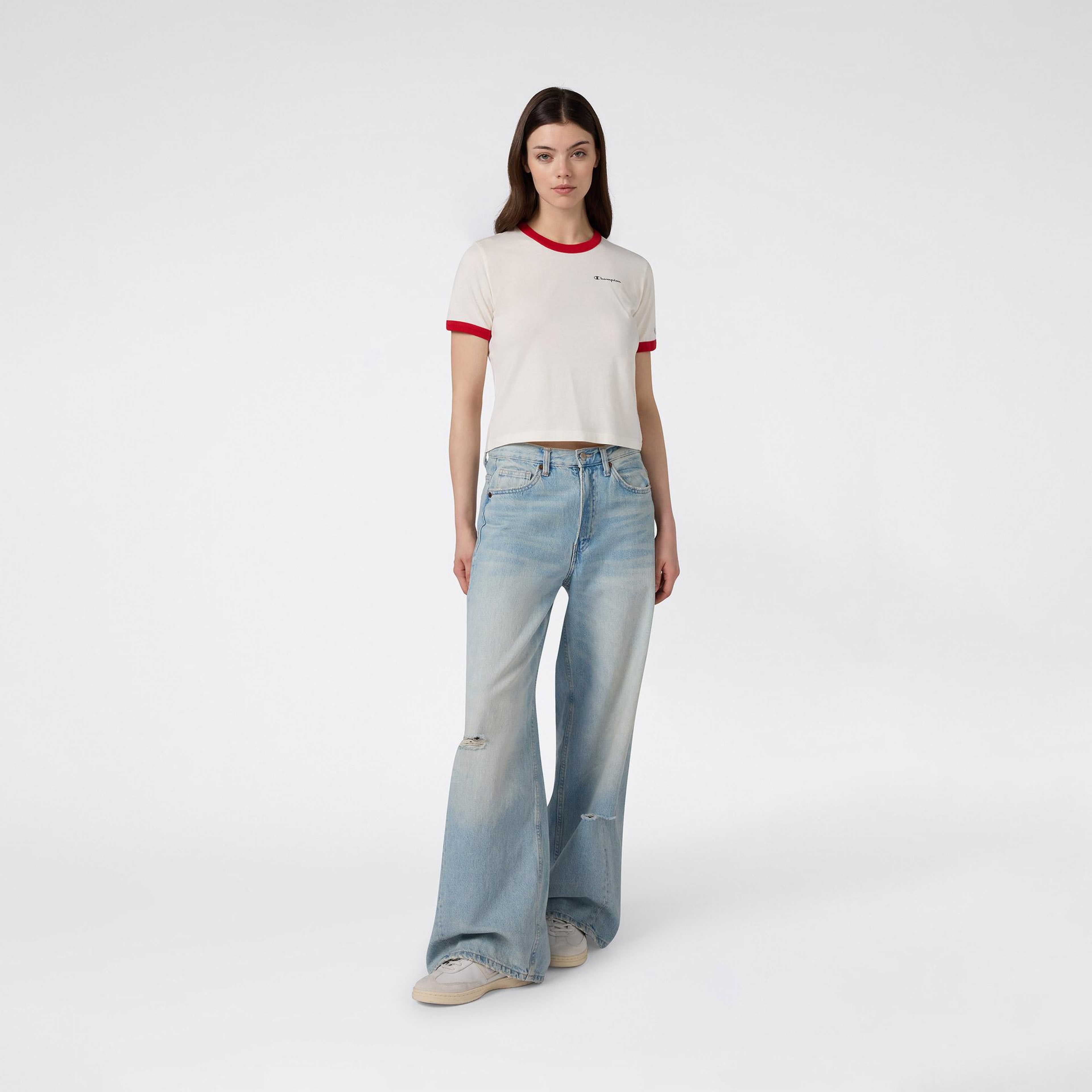 Champion Crewneck Croptop Kadın Beyaz T-Shirt