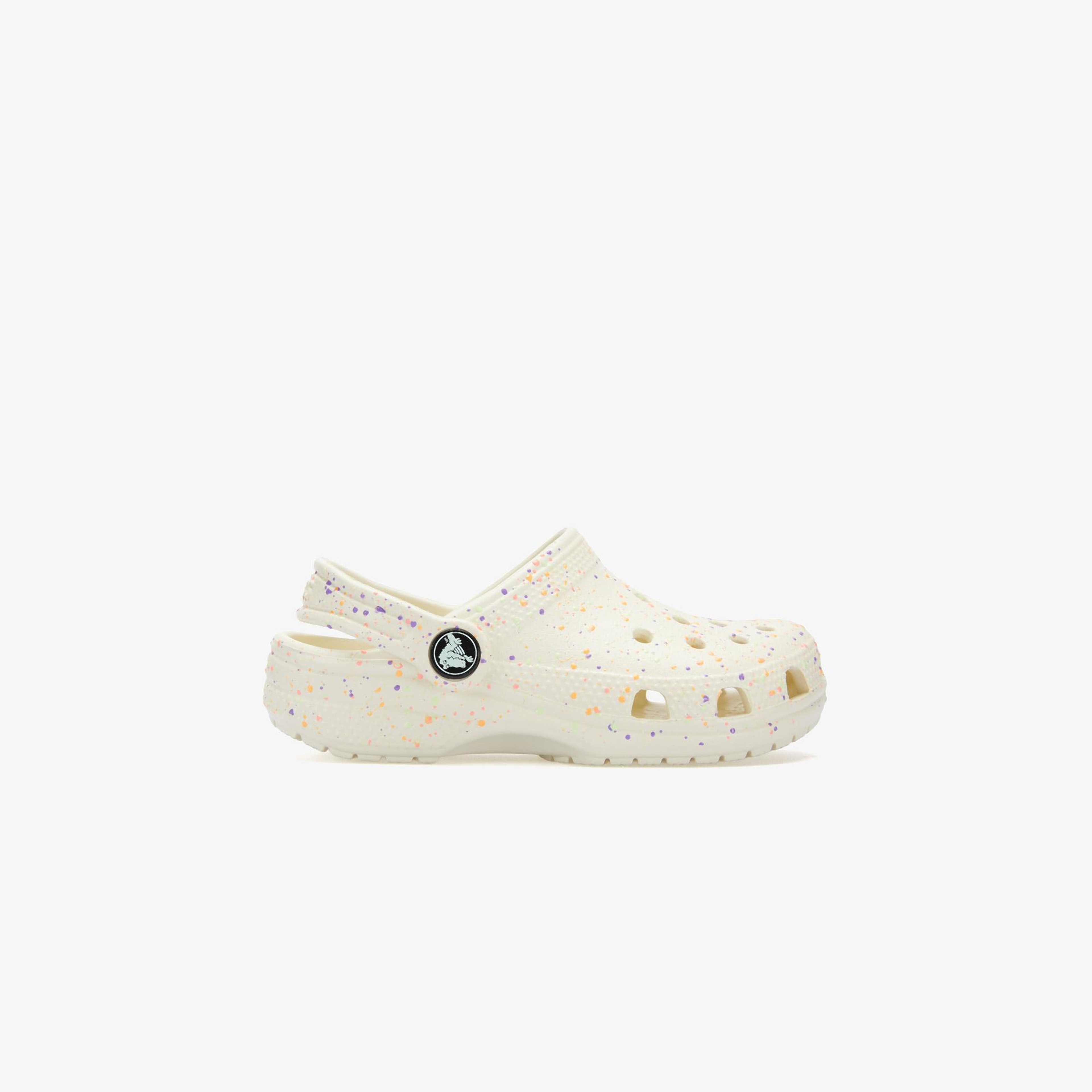 Crocs Classic Glow Paint Splatter Çocuk Krem Rengi Terlik