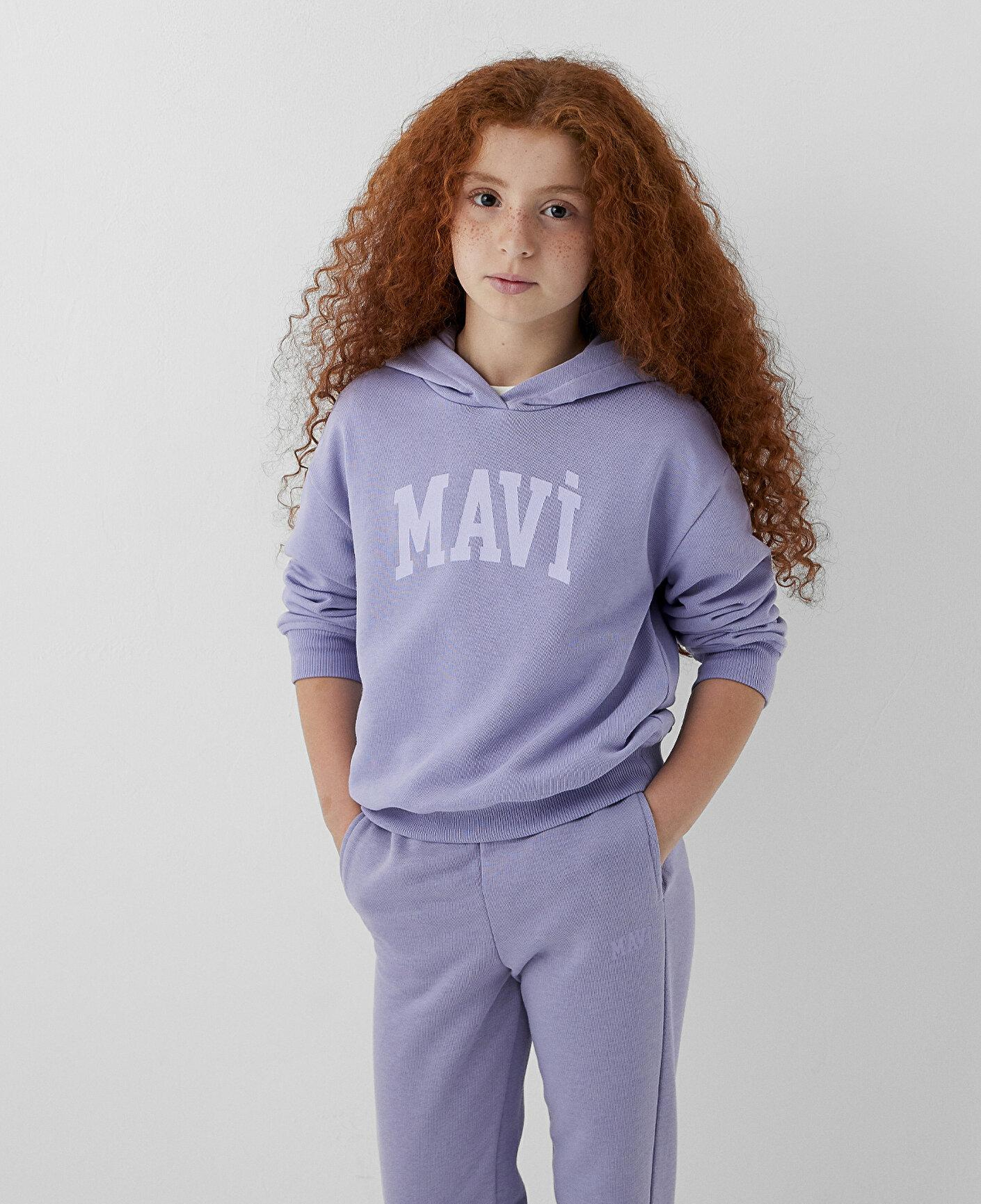Mavi Mavi Logo Baskılı Kapüşonlu Mor Sweatshirt 7S10147-70557