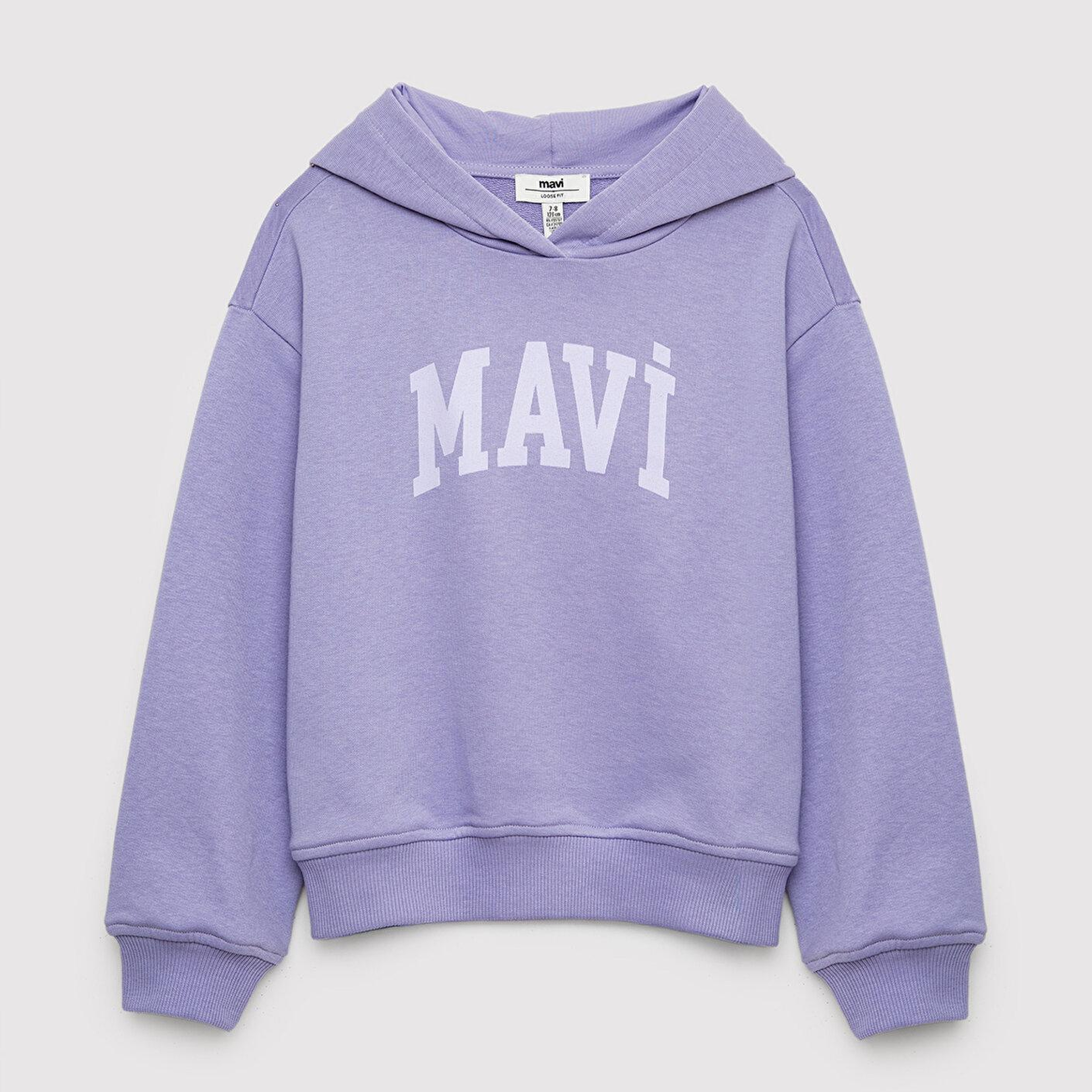Mavi Mavi Logo Baskılı Kapüşonlu Mor Sweatshirt 7S10147-70557