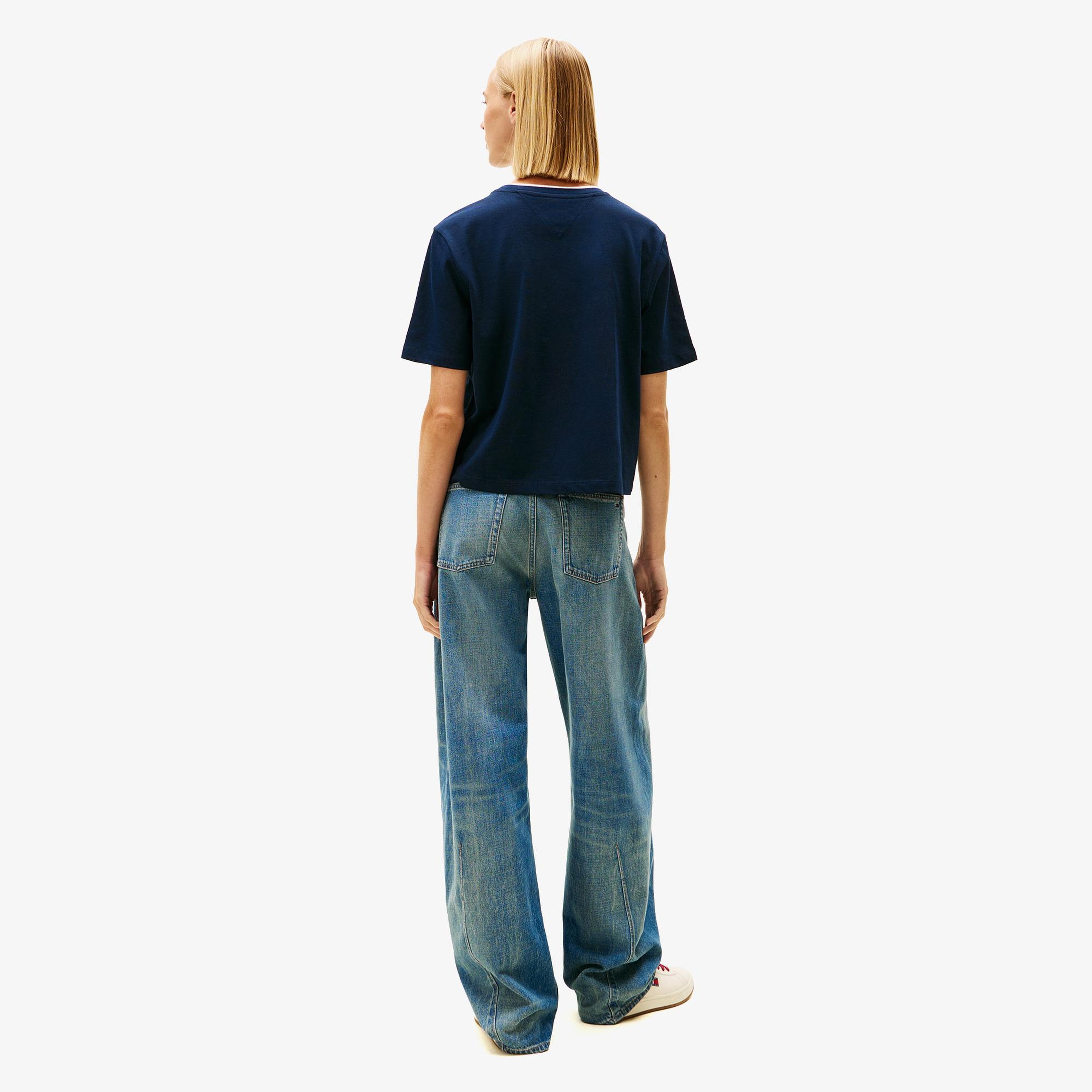 Tommy Hilfiger Boxy Tommy Applique Kadın Mavi T-Shirt