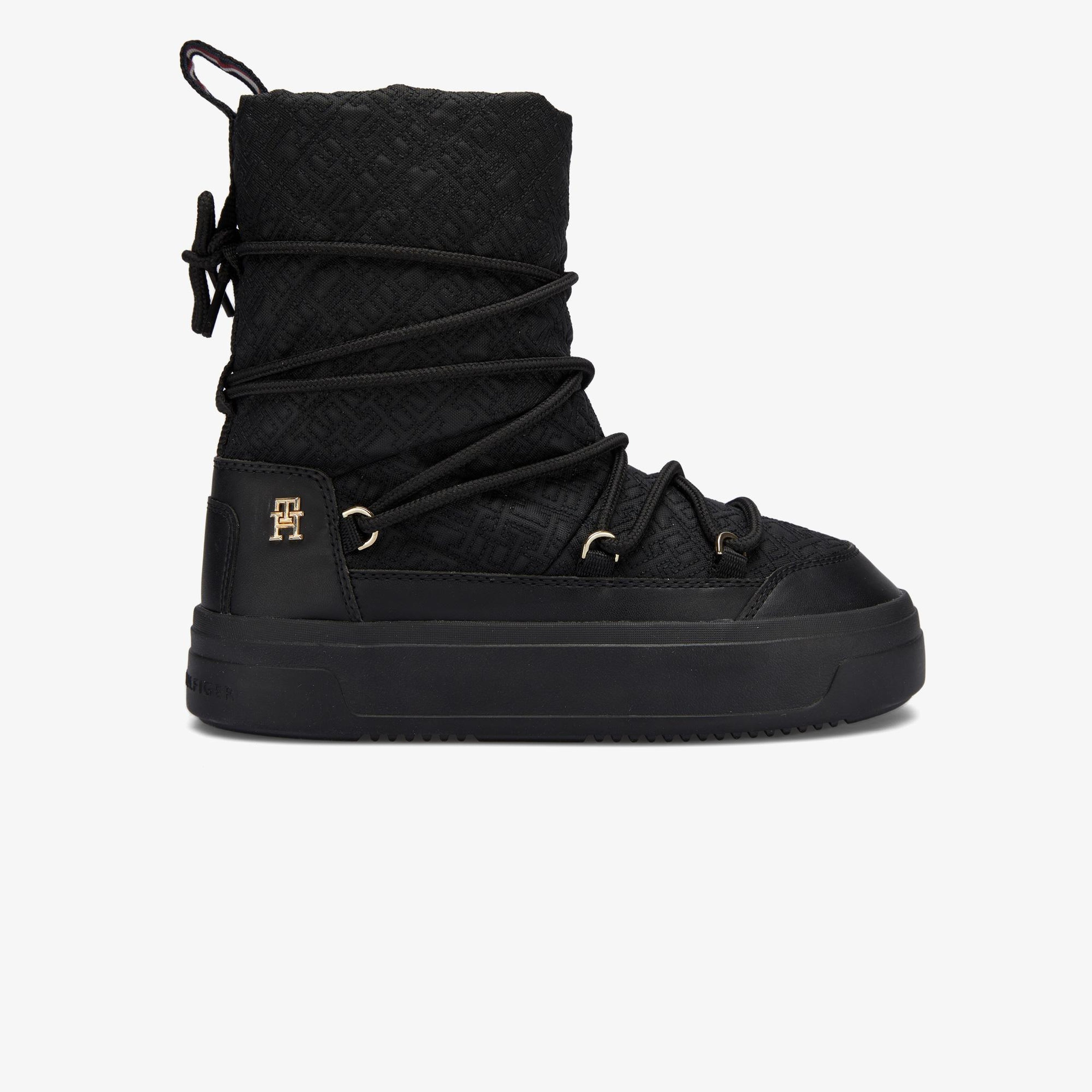 Tommy Hilfiger Lace-Up Monogram Kadın Siyah Bot