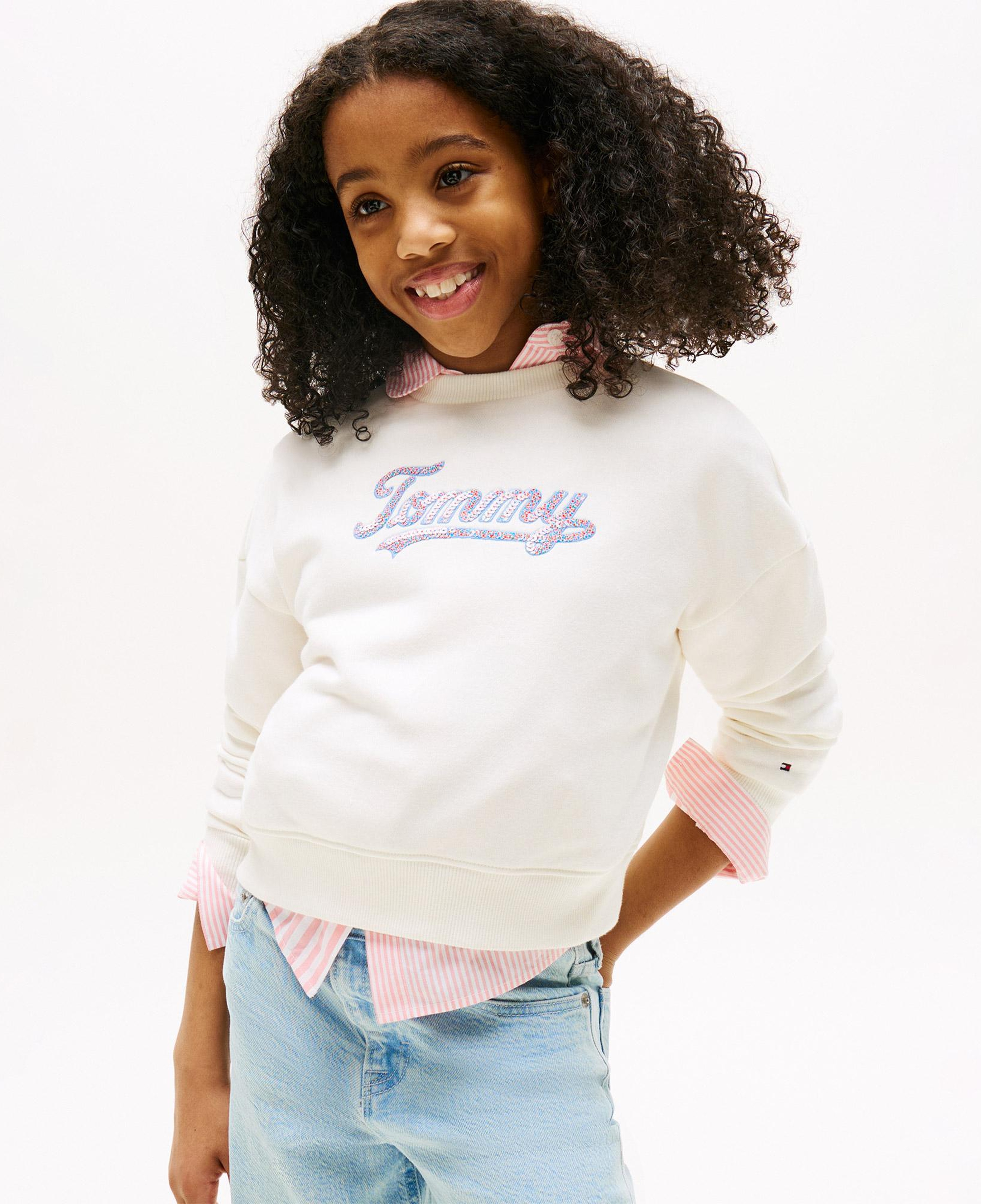 Tommy Hilfiger Script Sequin Çocuk Beyaz Sweatshirt