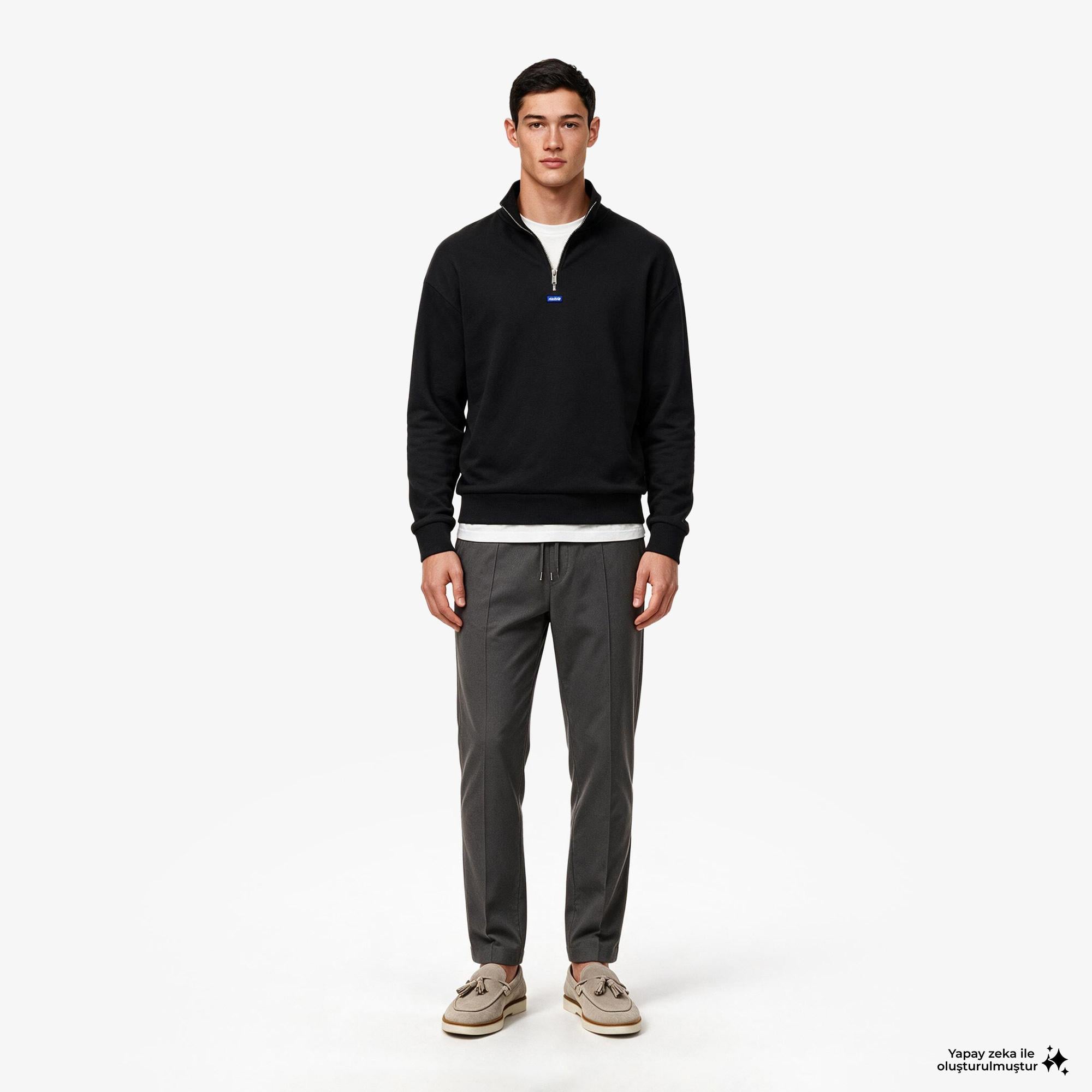 Hugo Neeler Half Zip Erkek Siyah Sweatshirt