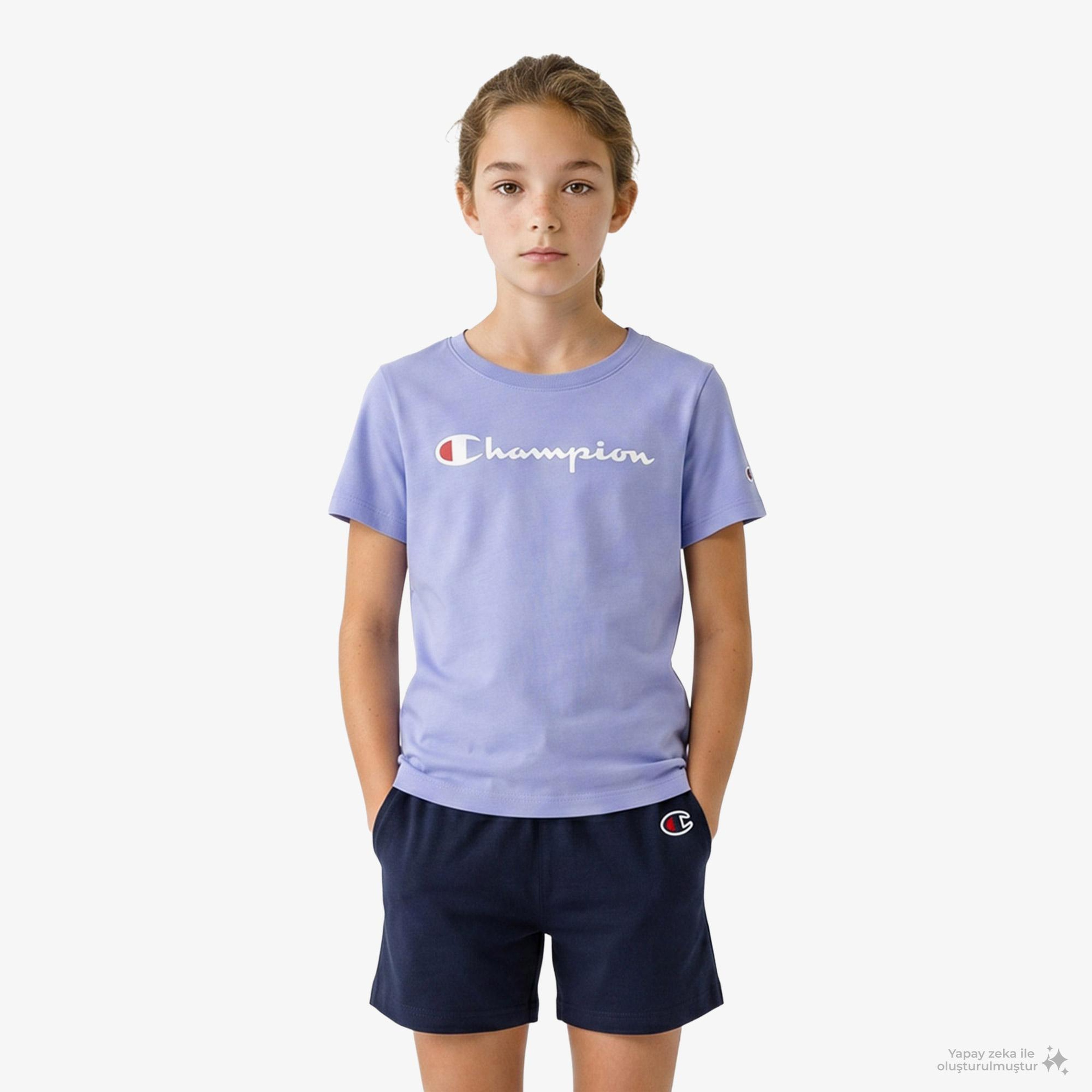 Champion Crewneck SS Çocuk Mor T-Shirt