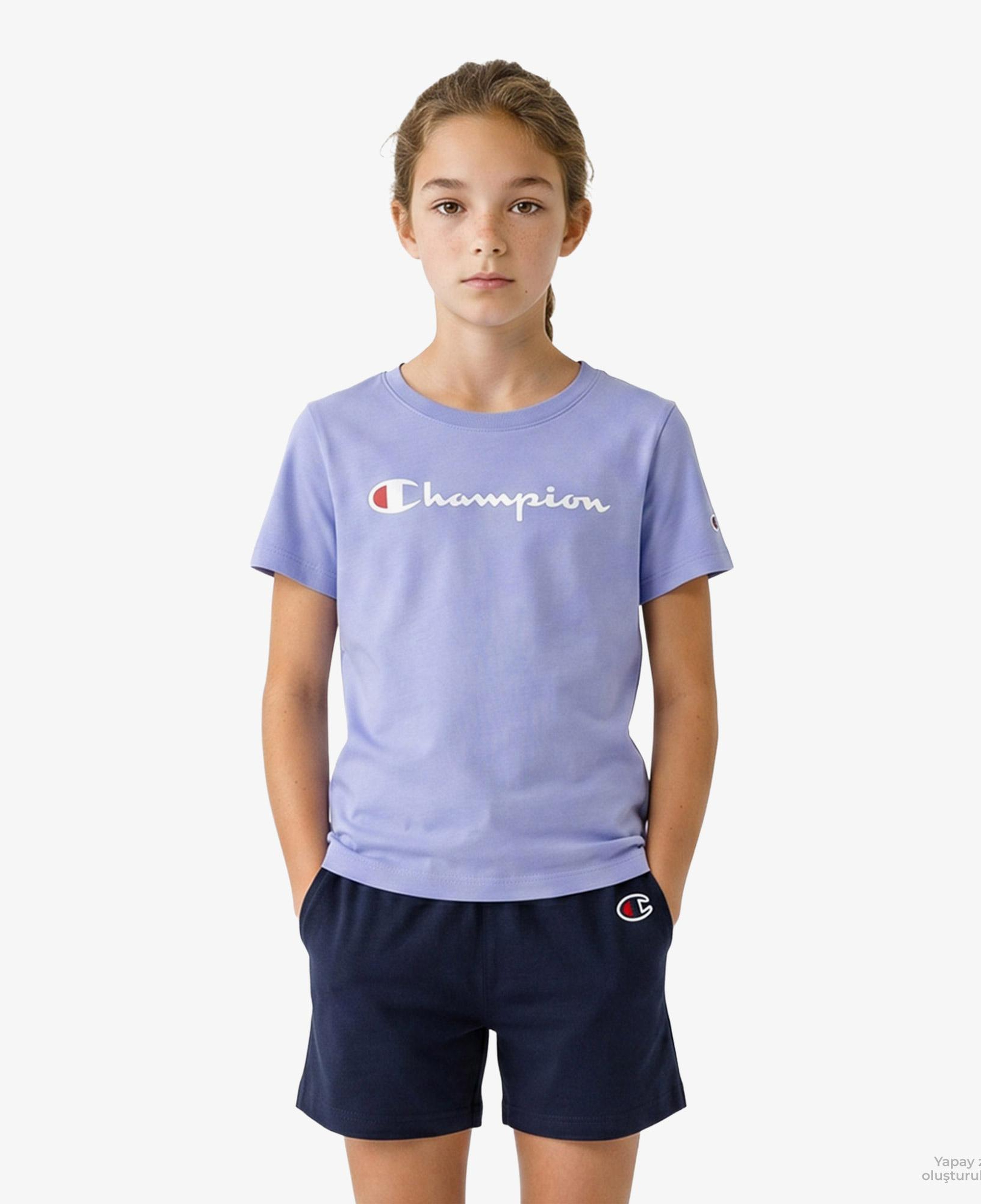 Champion Crewneck SS Çocuk Mor T-Shirt