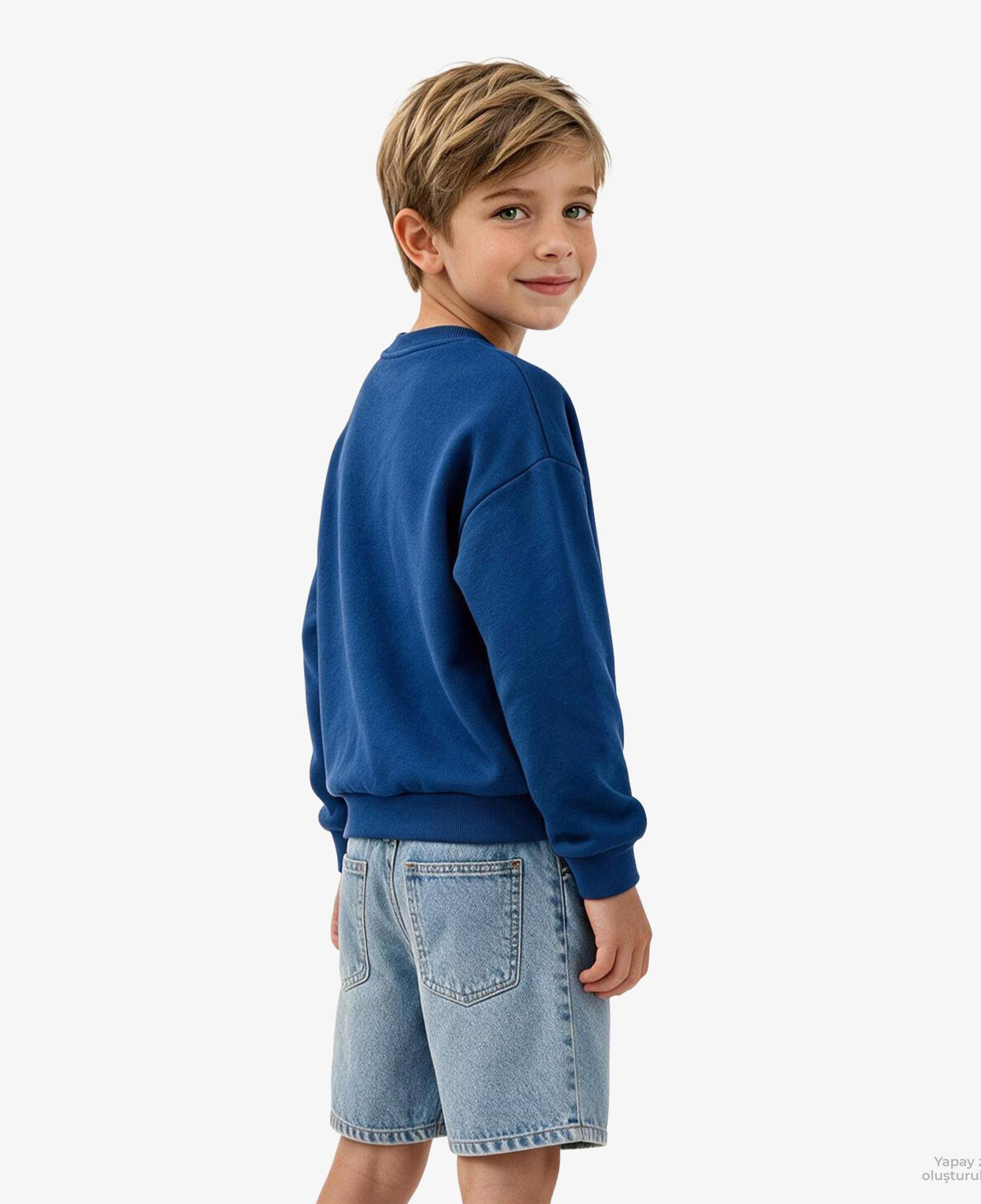 Gap V-Frch Ft Oversİzed Logo Crew Çocuk Mavi Sweatshirt