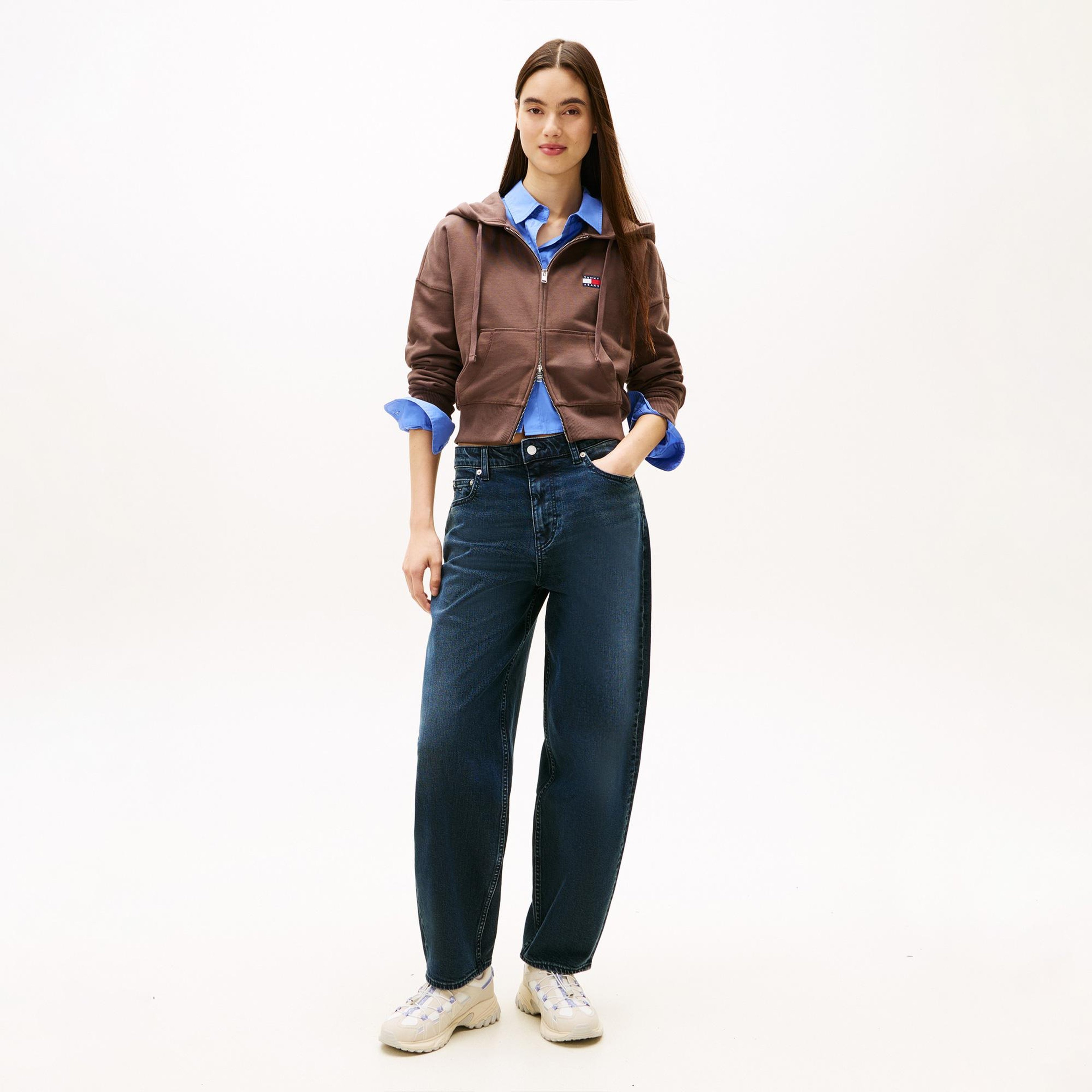 Tommy Hilfiger Bxy Crop Zip Kadın Kahverengi Sweatshirt