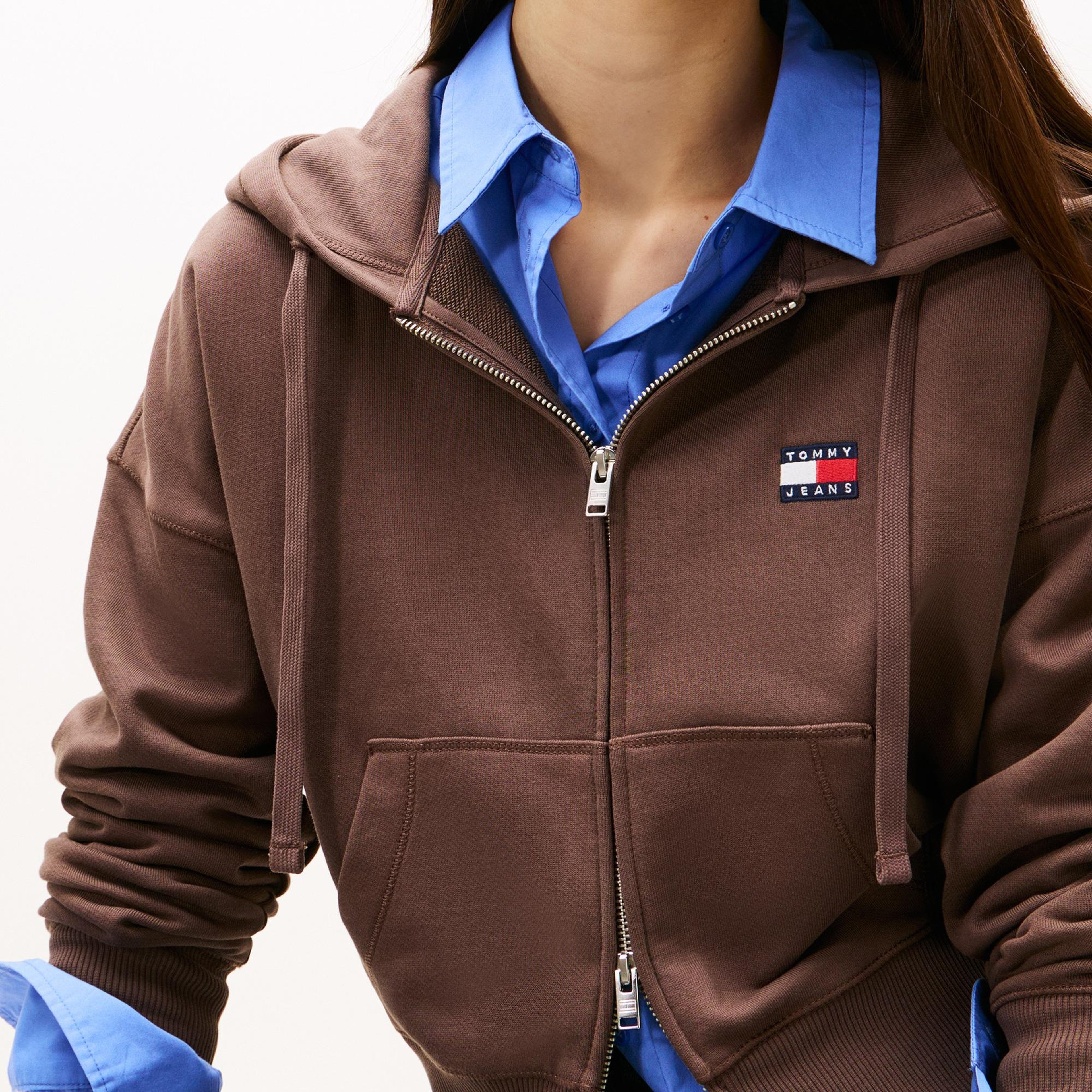 Tommy Hilfiger Bxy Crop Zip Kadın Kahverengi Sweatshirt