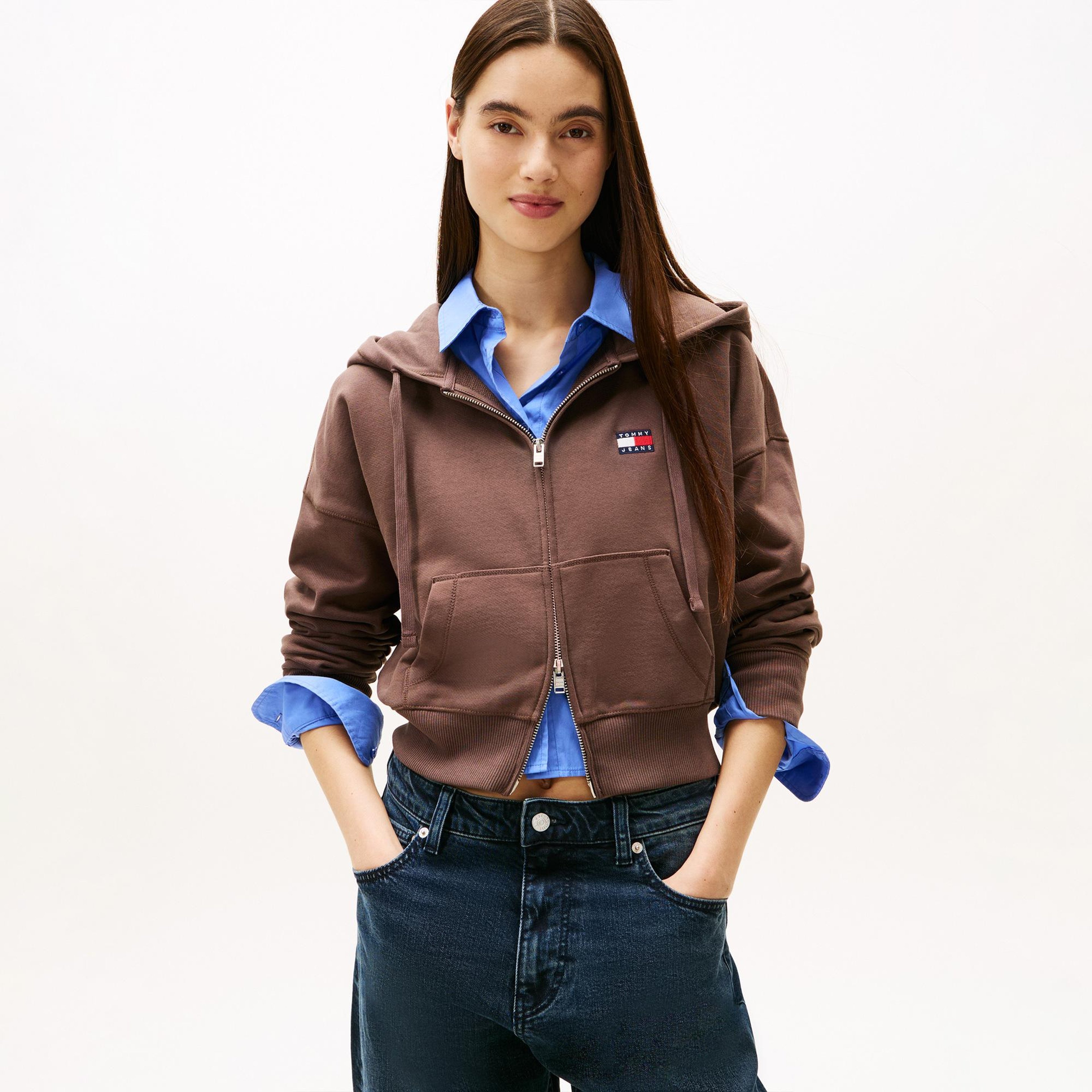 Tommy Hilfiger Bxy Crop Zip Kadın Kahverengi Sweatshirt