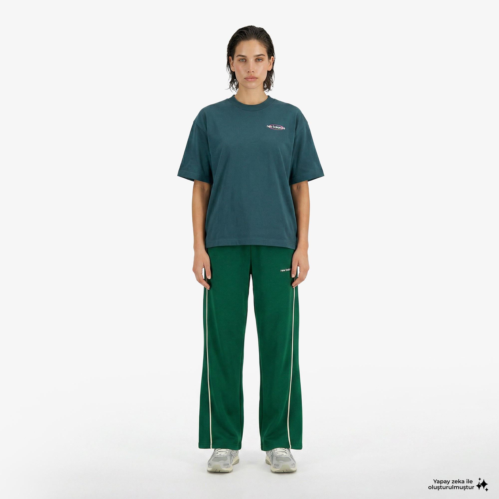 New Balance Sport Graphic Oversized Kadın Yeşil T-Shirt