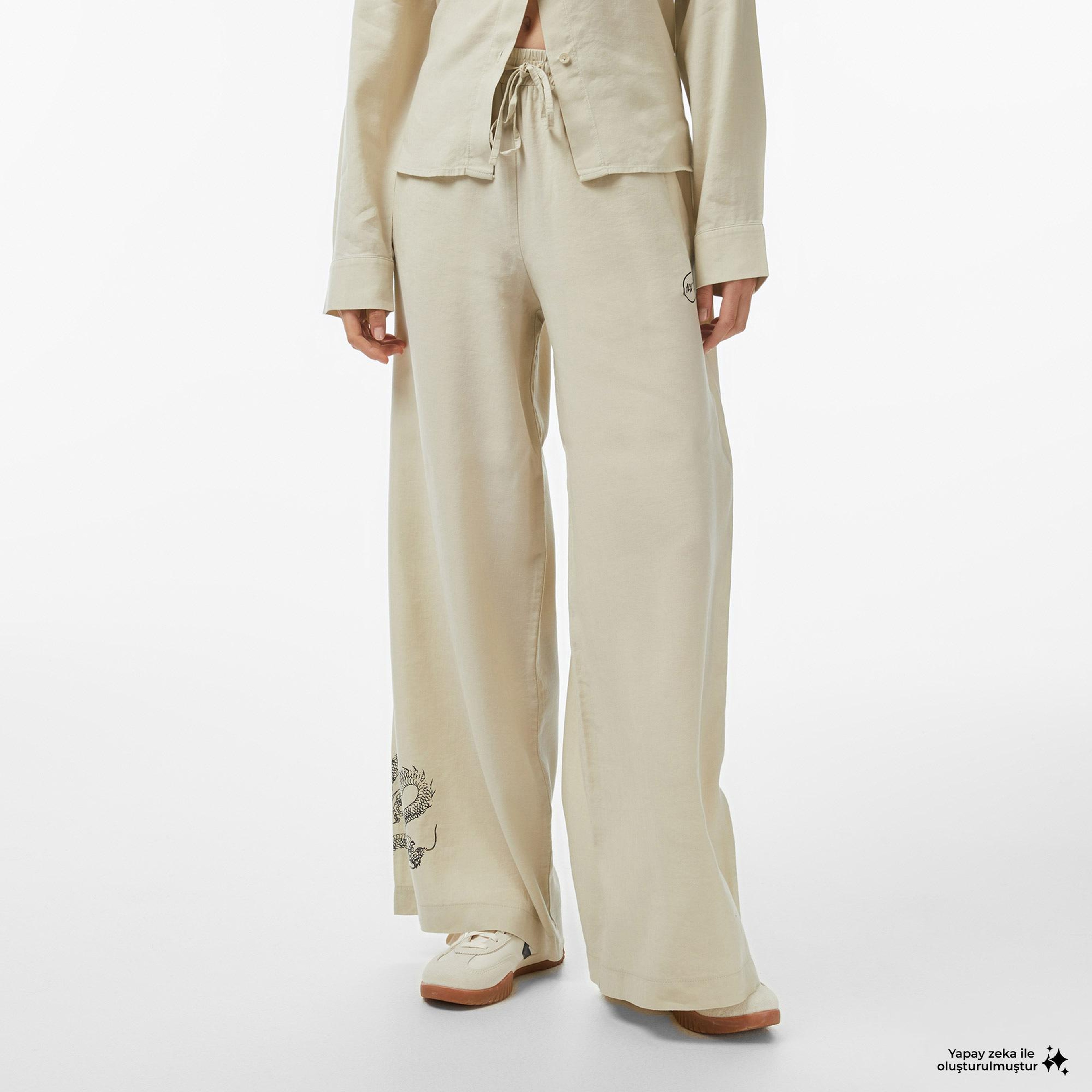 UNITED4 Regular Fit Kadın Krem Pantolon