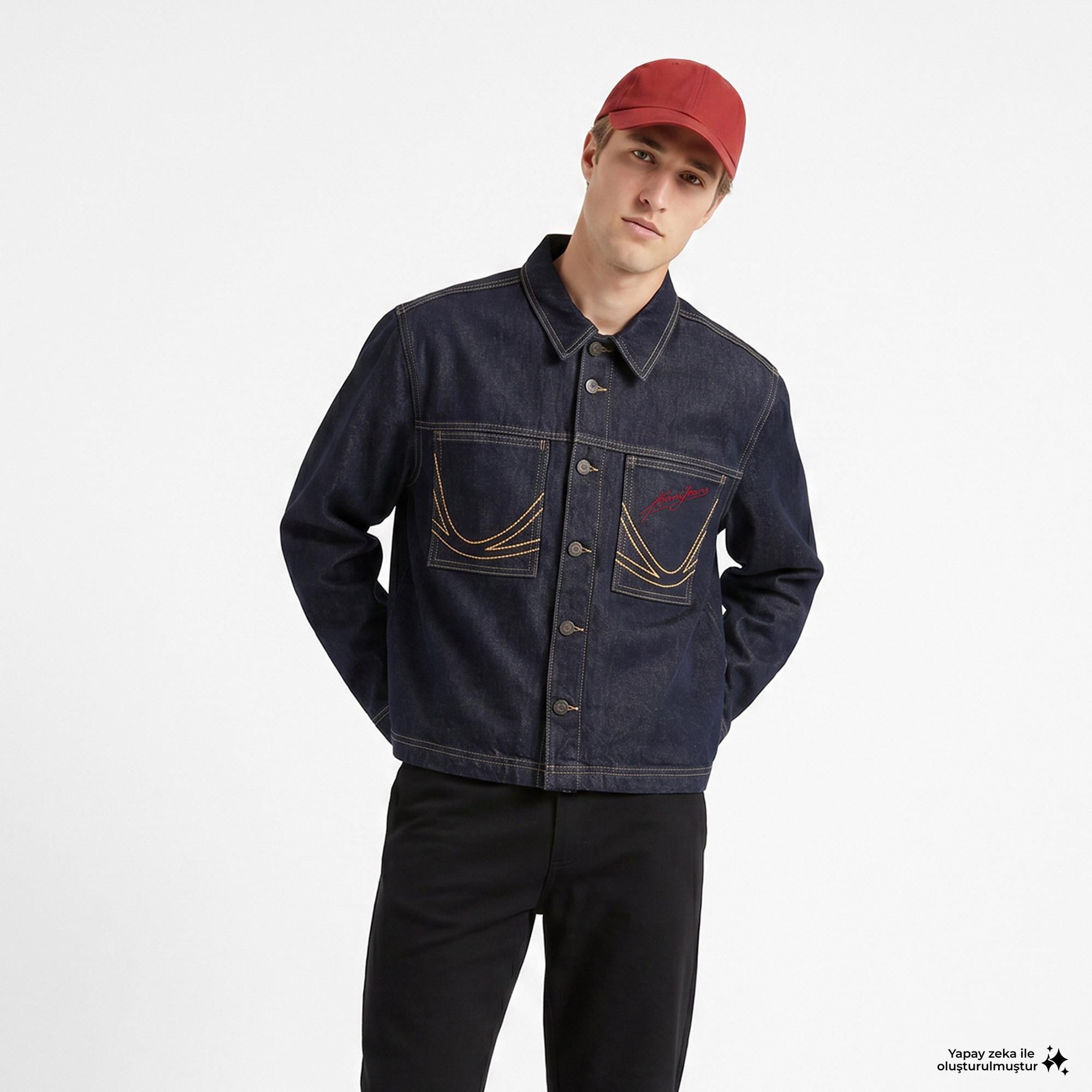 Karl Kani Jeans Cropped Rinsed Denim Erkek Mavi Ceket