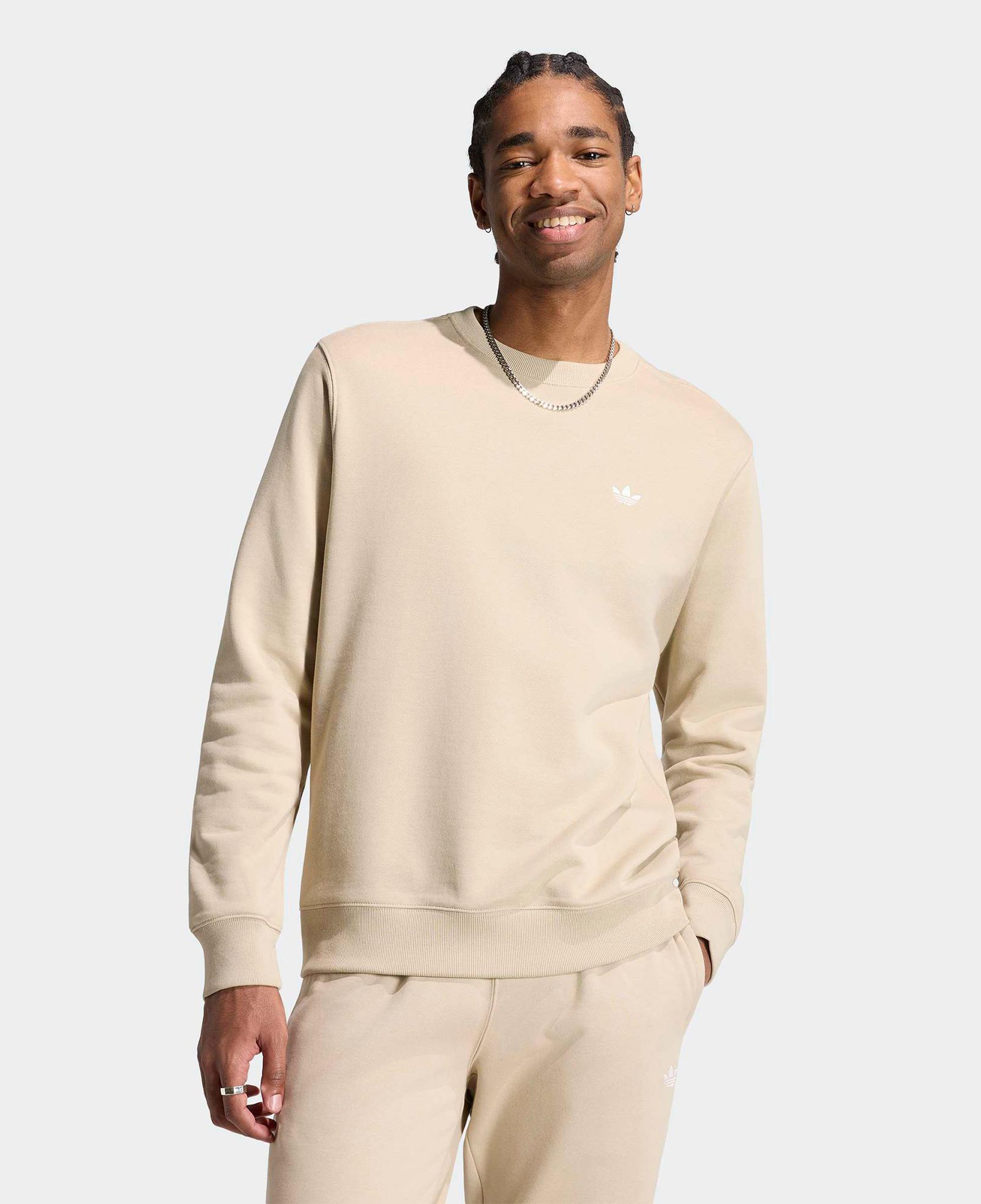 adidas Trefoil Essentials Crew French Terry Erkek Krem Sweatshirt
