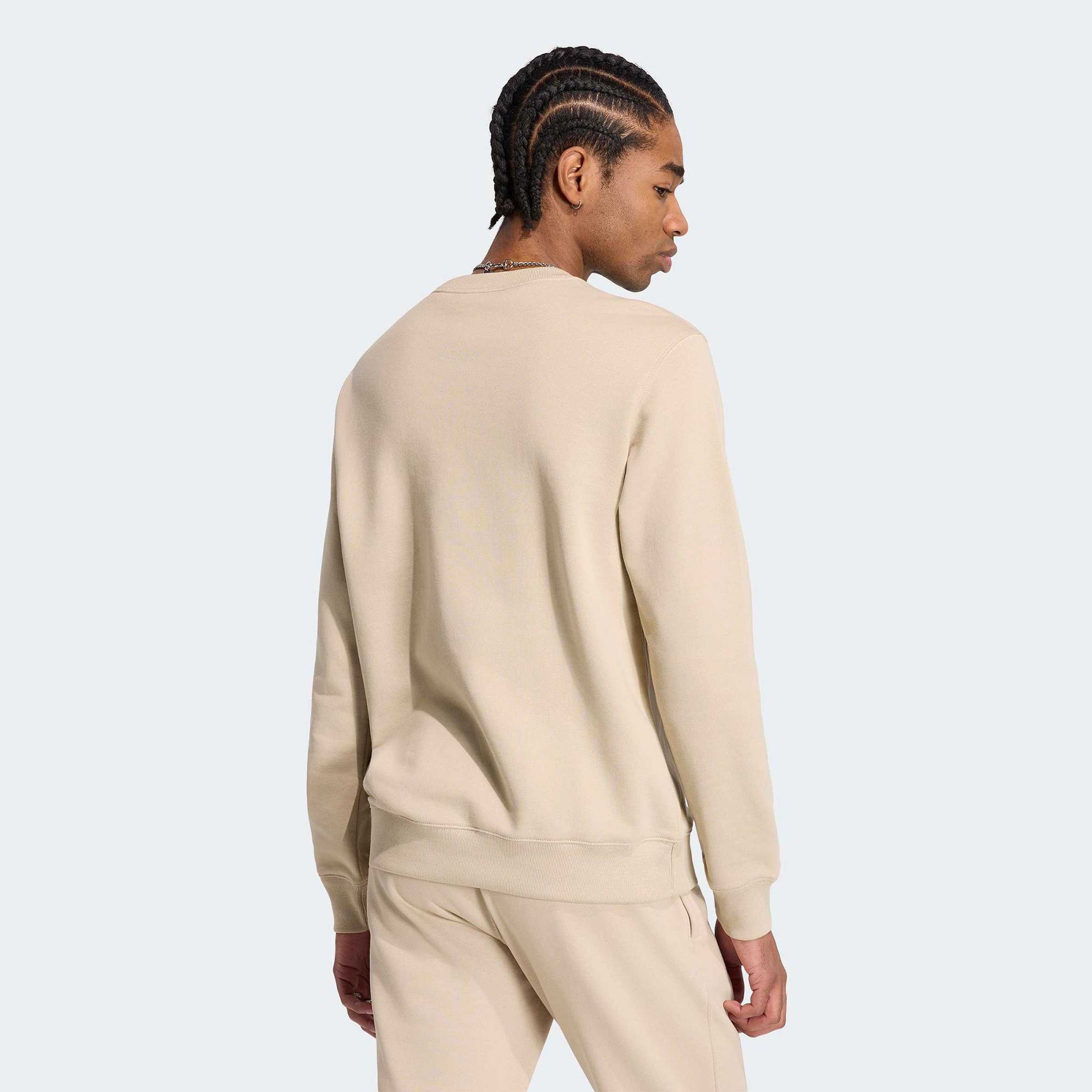 adidas Trefoil Essentials Crew French Terry Erkek Bej Sweatshirt