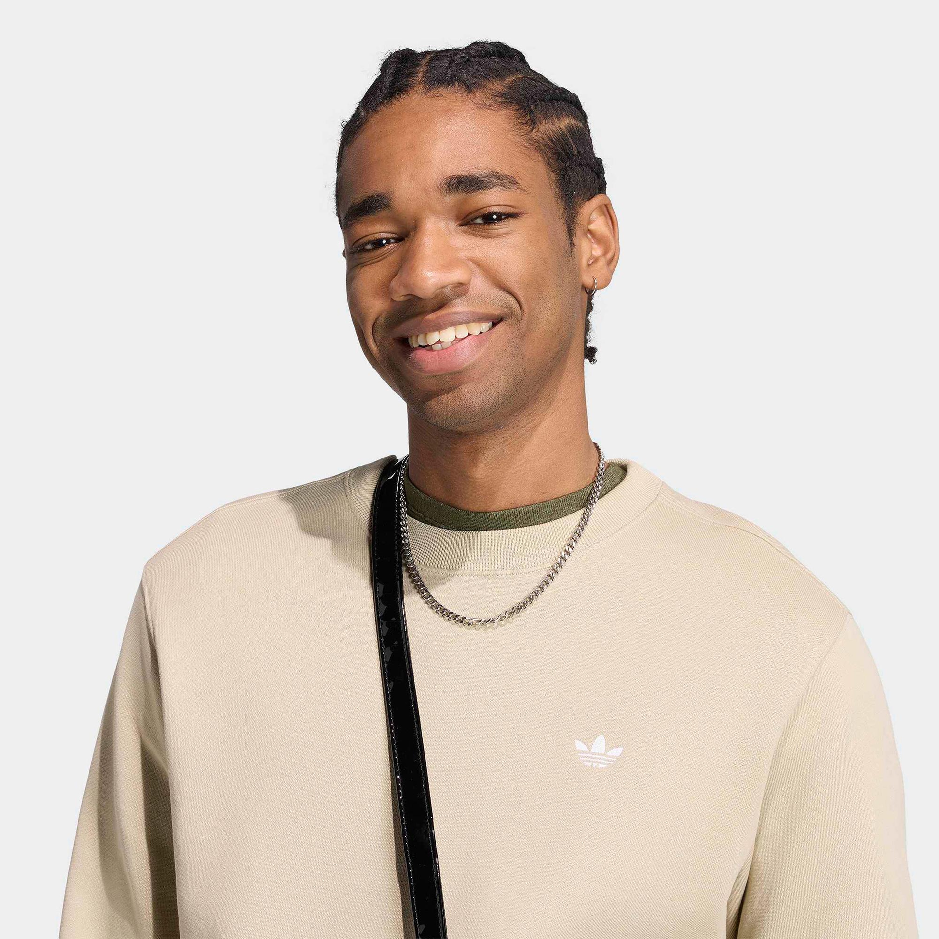 adidas Trefoil Essentials Crew French Terry Erkek Bej Sweatshirt