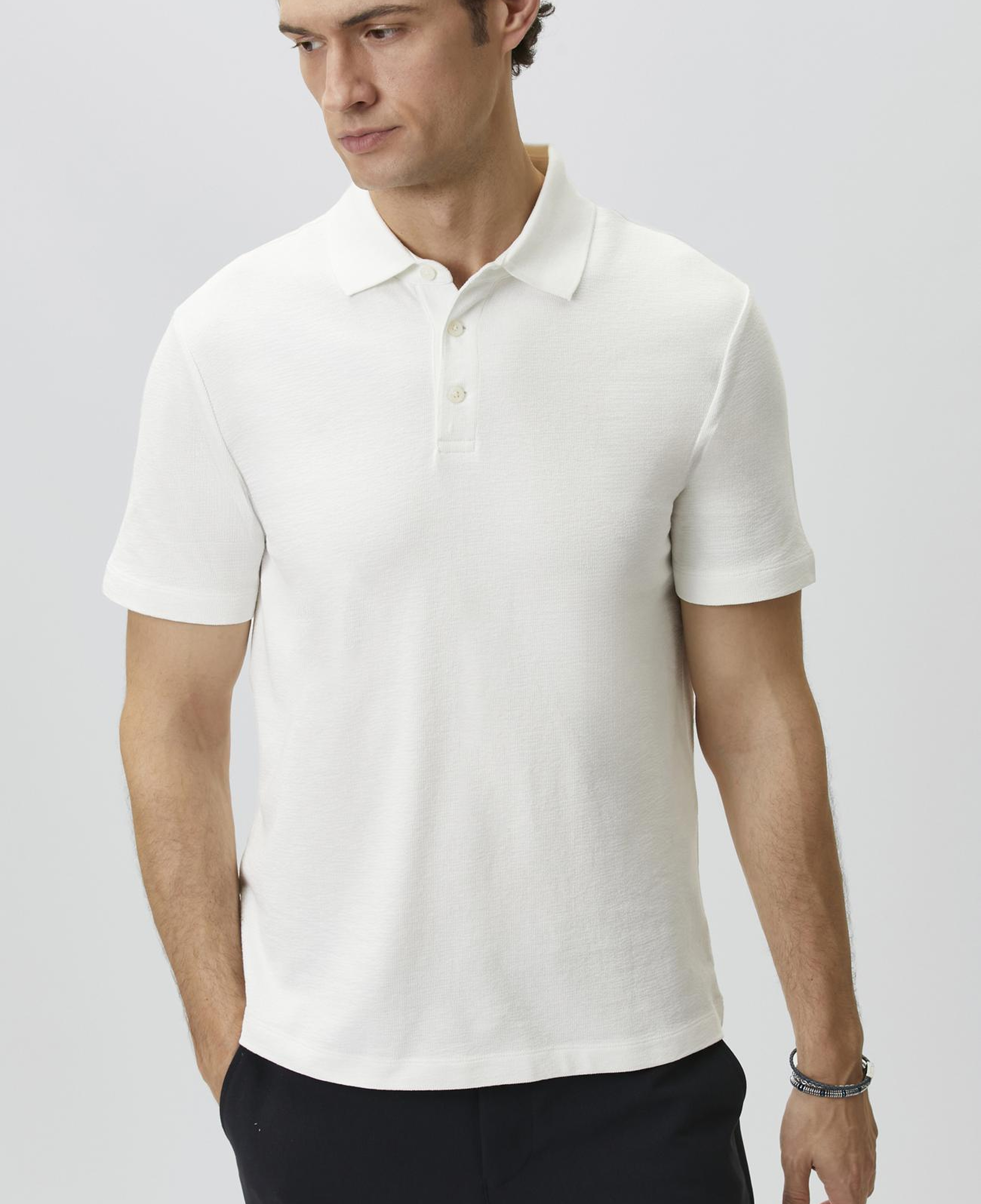 Network Erkek Kırık Beyaz Jakarlı Polo Yaka T-shirt