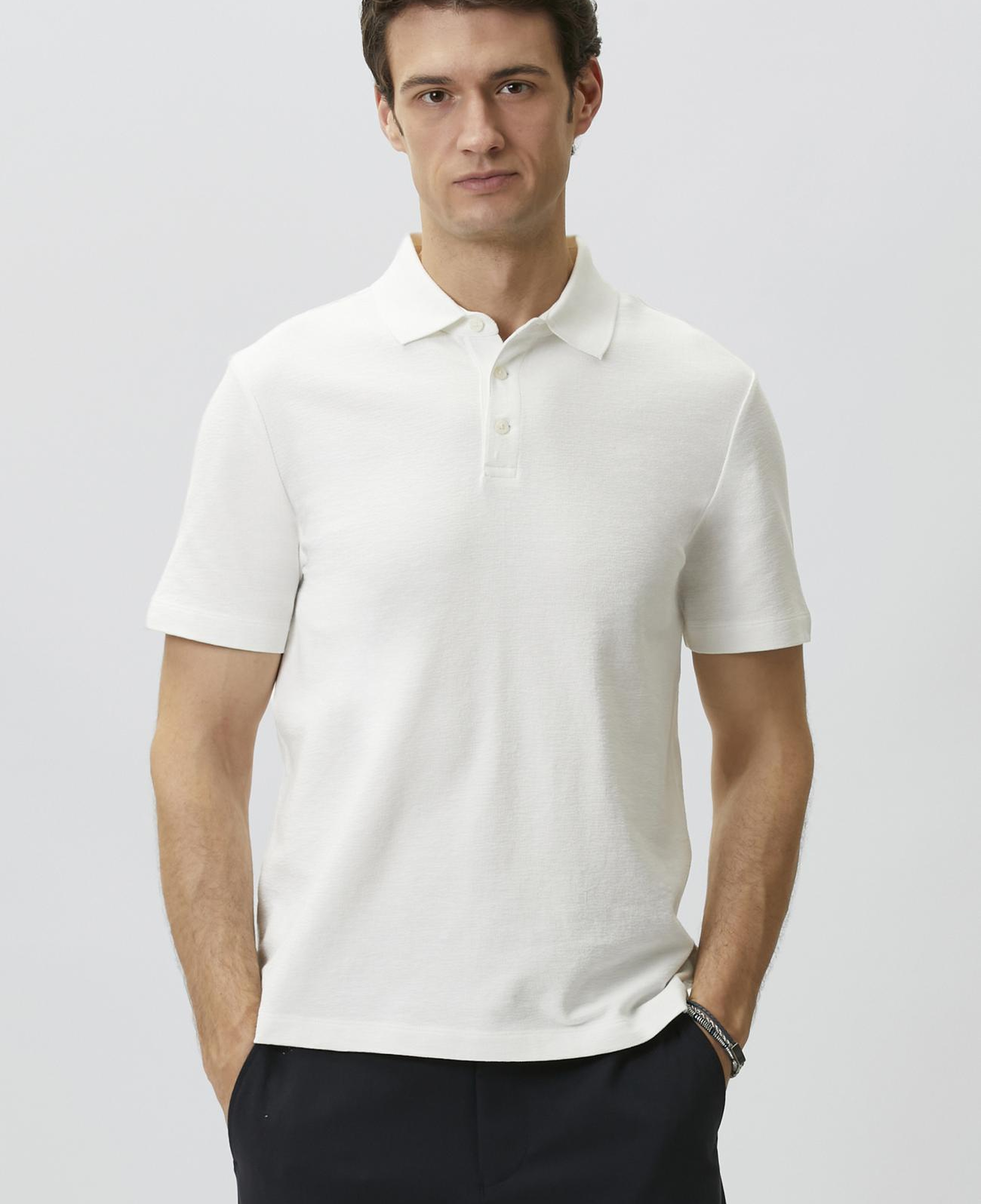 Network Erkek Kırık Beyaz Jakarlı Polo Yaka T-shirt