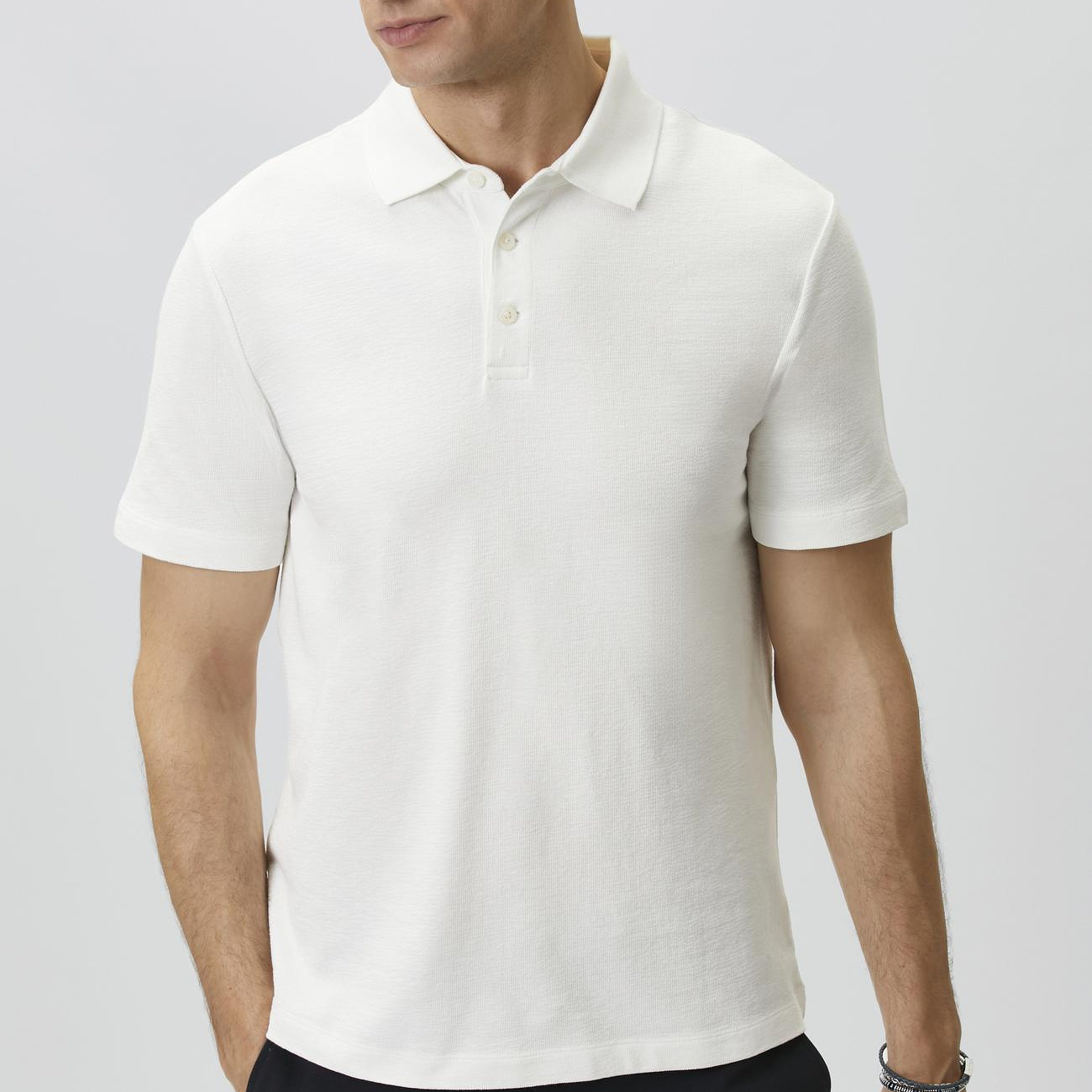 Network Erkek Kırık Beyaz Jakarlı Polo Yaka T-shirt