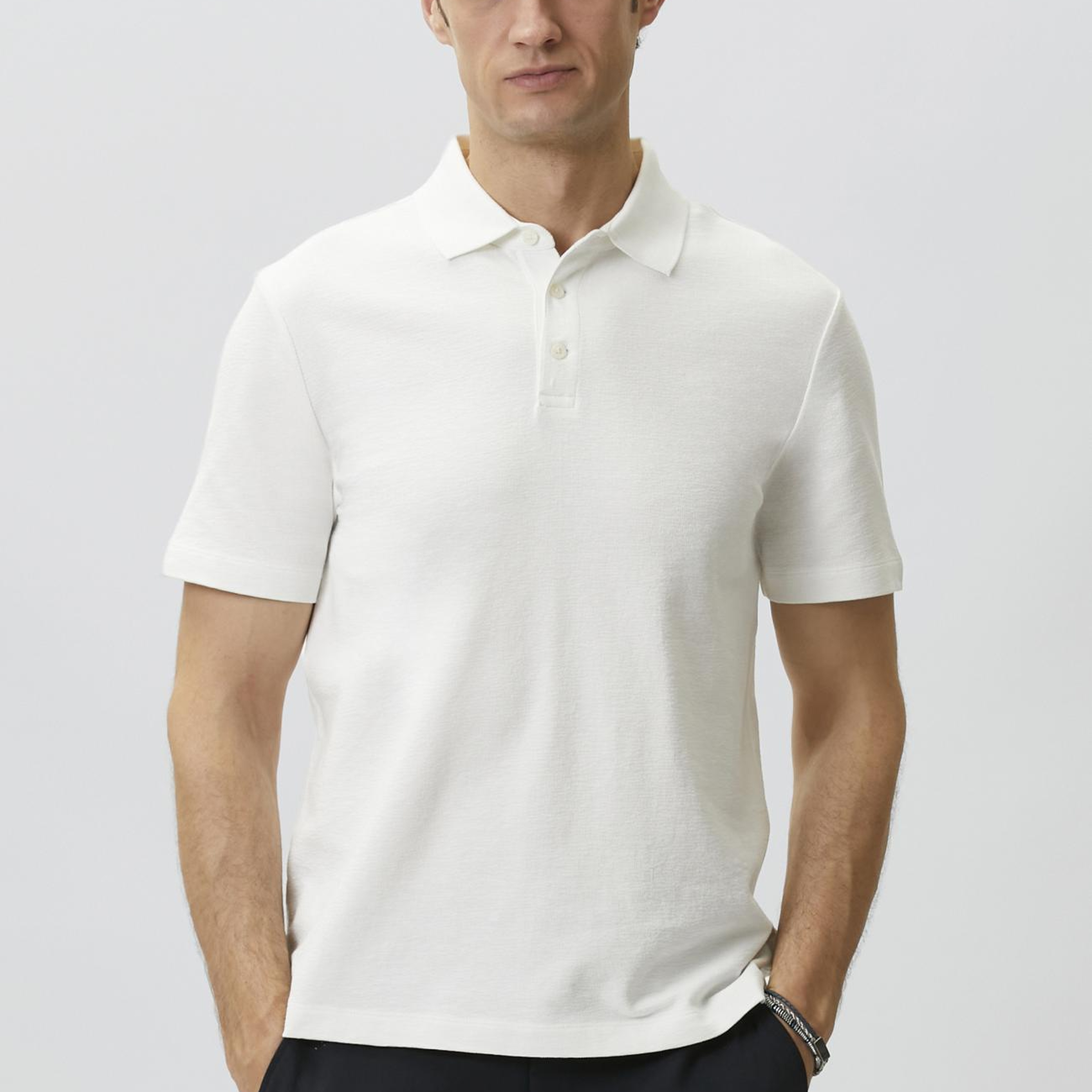 Network Erkek Kırık Beyaz Jakarlı Polo Yaka T-shirt
