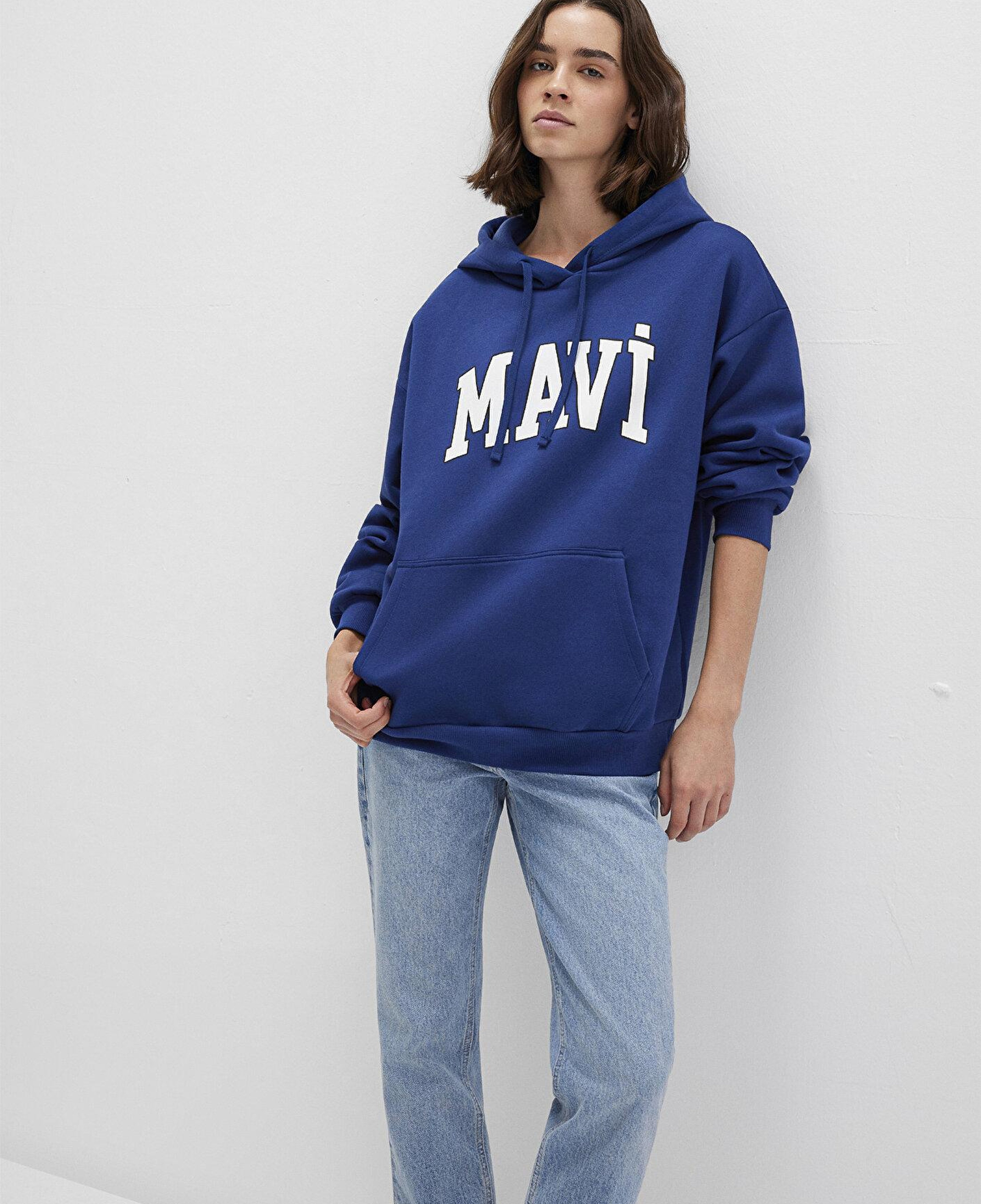 Mavi Mavi Logo Baskılı Kapüşonlu Lacivert Sweatshirt 1600361-70722