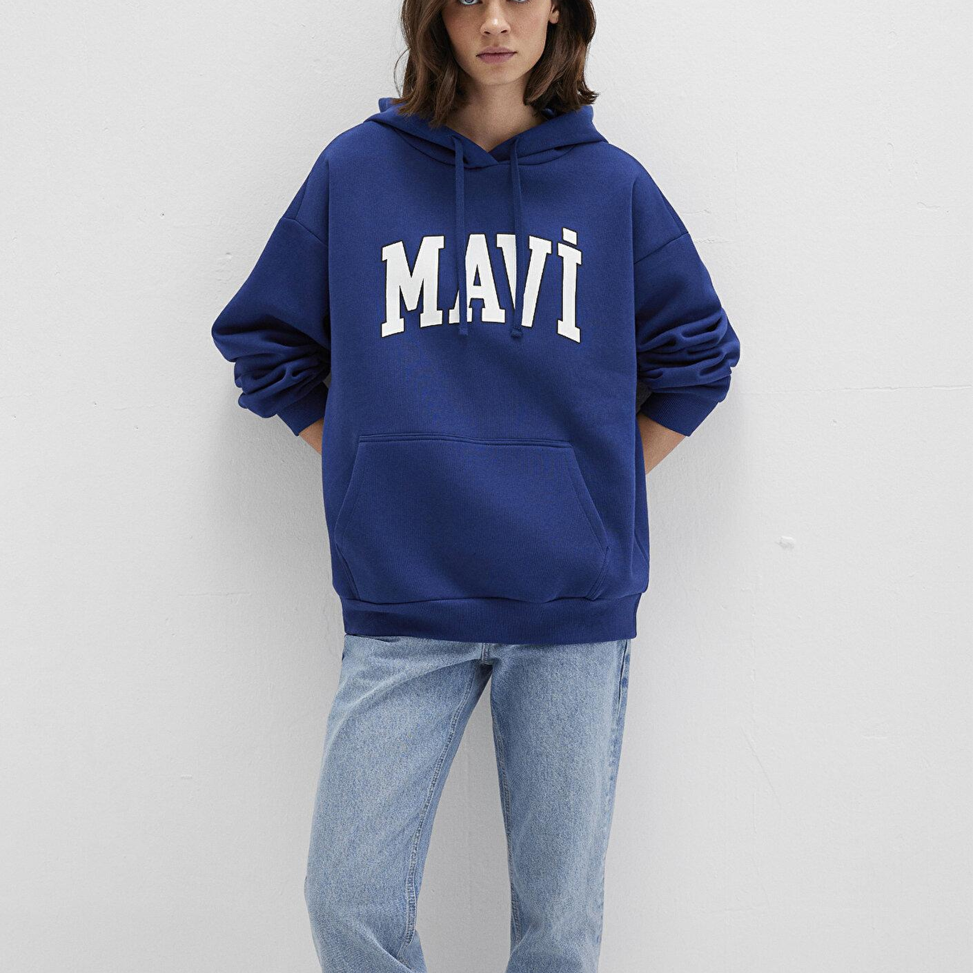 Mavi Mavi Logo Baskılı Kapüşonlu Lacivert Sweatshirt 1600361-70722