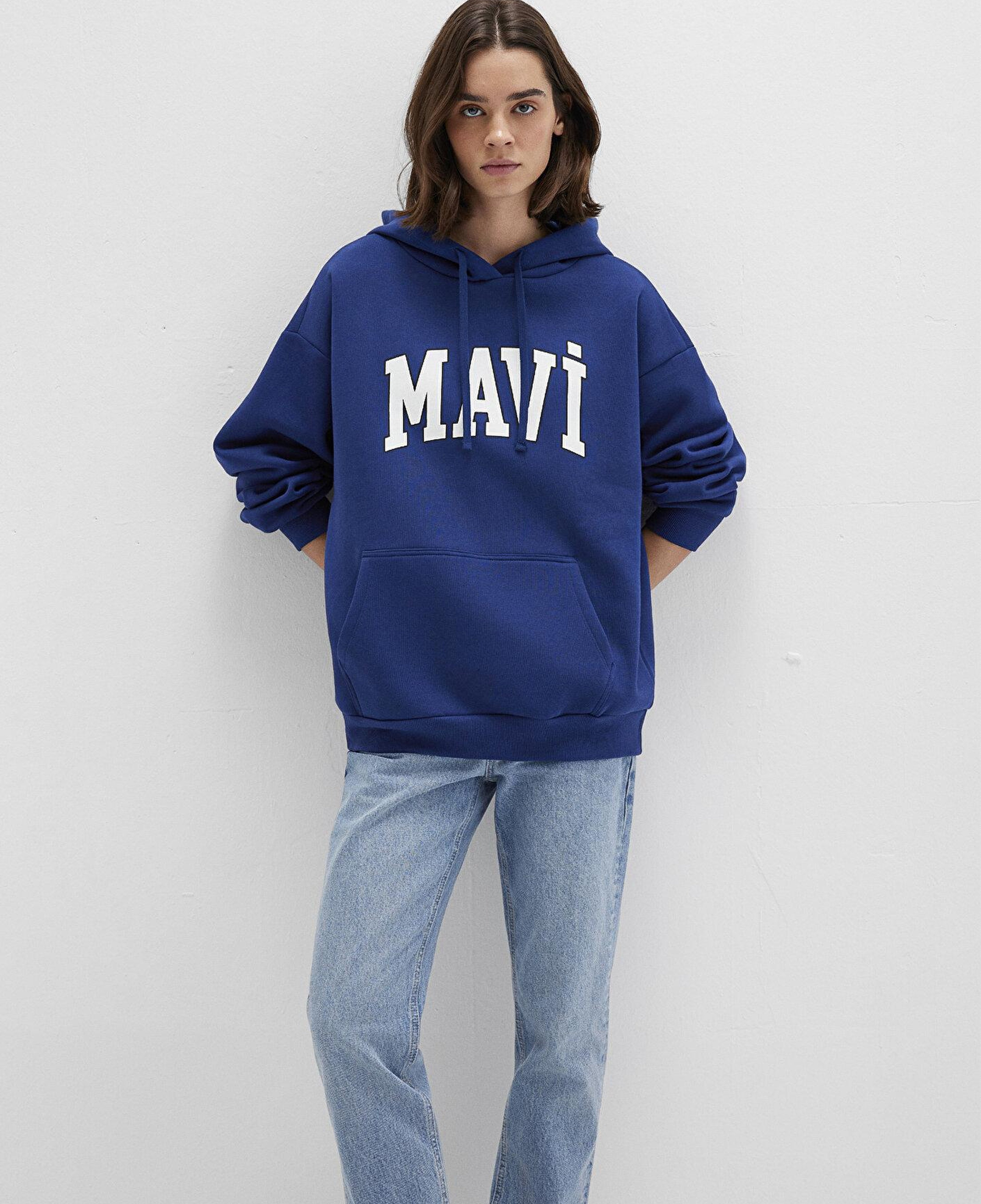 Mavi Mavi Logo Baskılı Kapüşonlu Lacivert Sweatshirt 1600361-70722