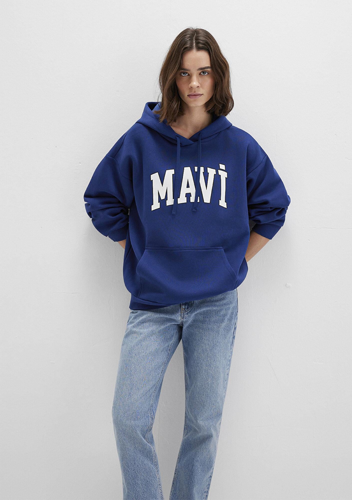 Mavi Mavi Logo Baskılı Kapüşonlu Lacivert Sweatshirt 1600361-70722