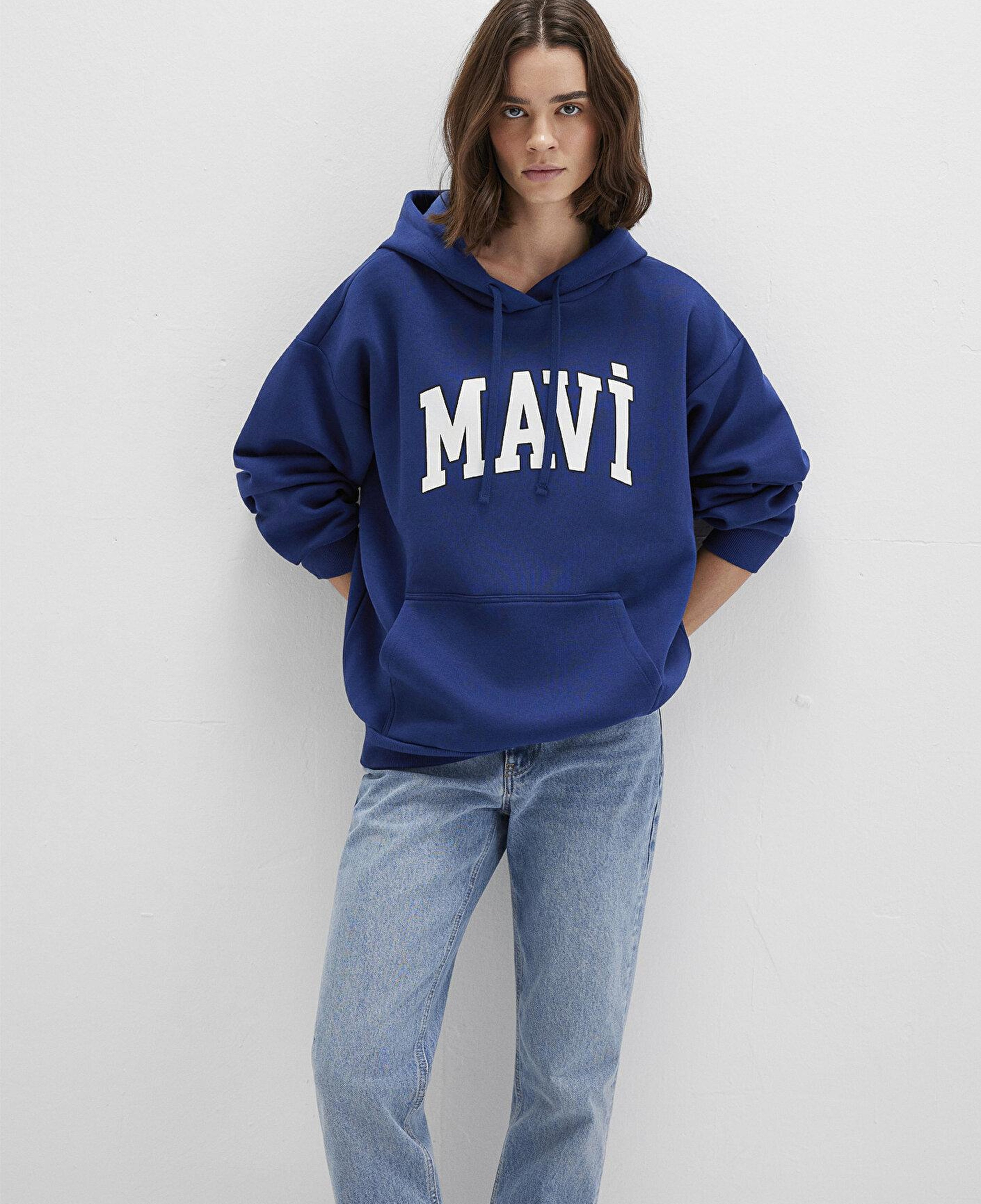 Mavi Mavi Logo Baskılı Kapüşonlu Lacivert Sweatshirt 1600361-70722