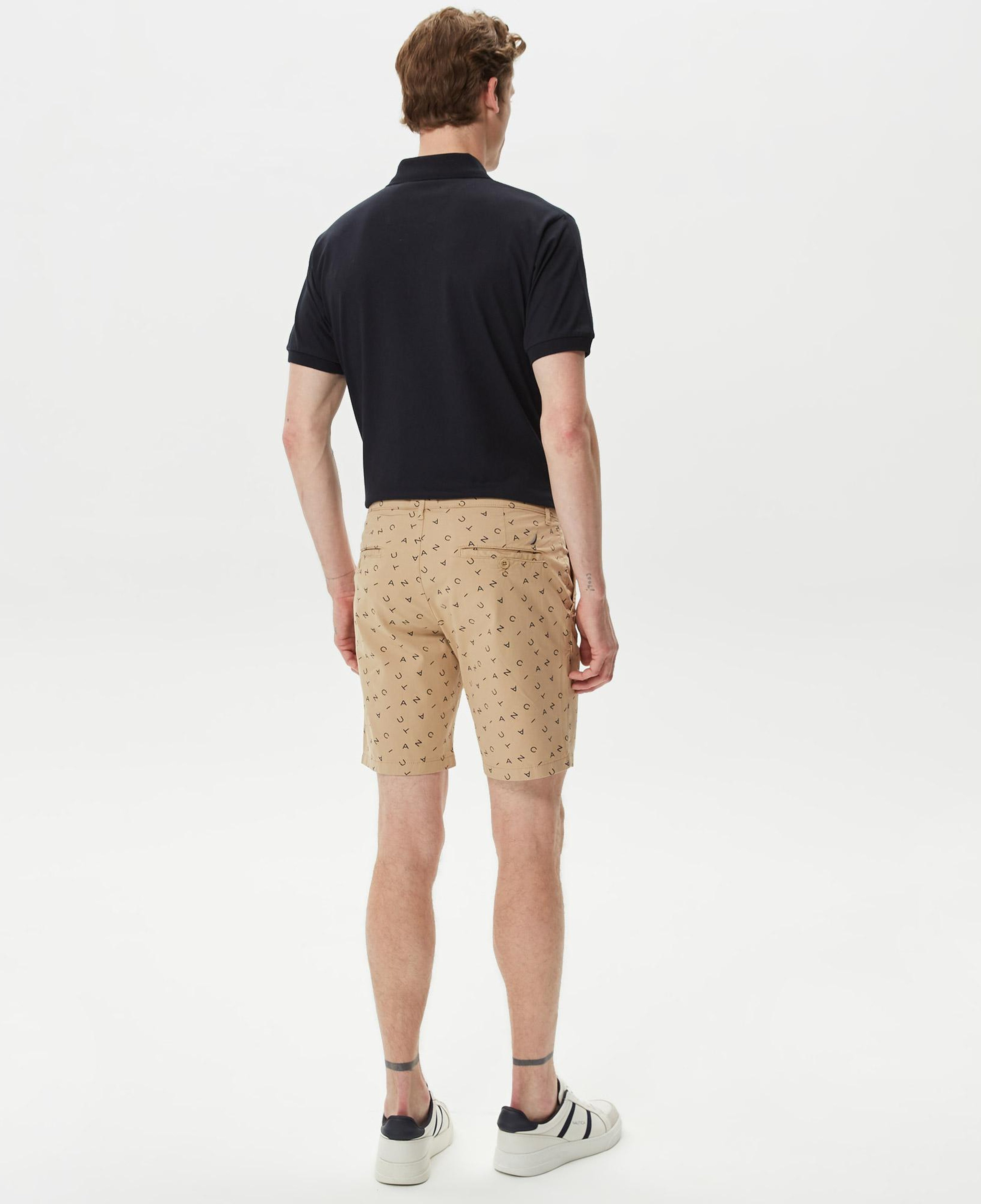 Nautica Erkek Bej Slim Fit Baskılı Bermuda