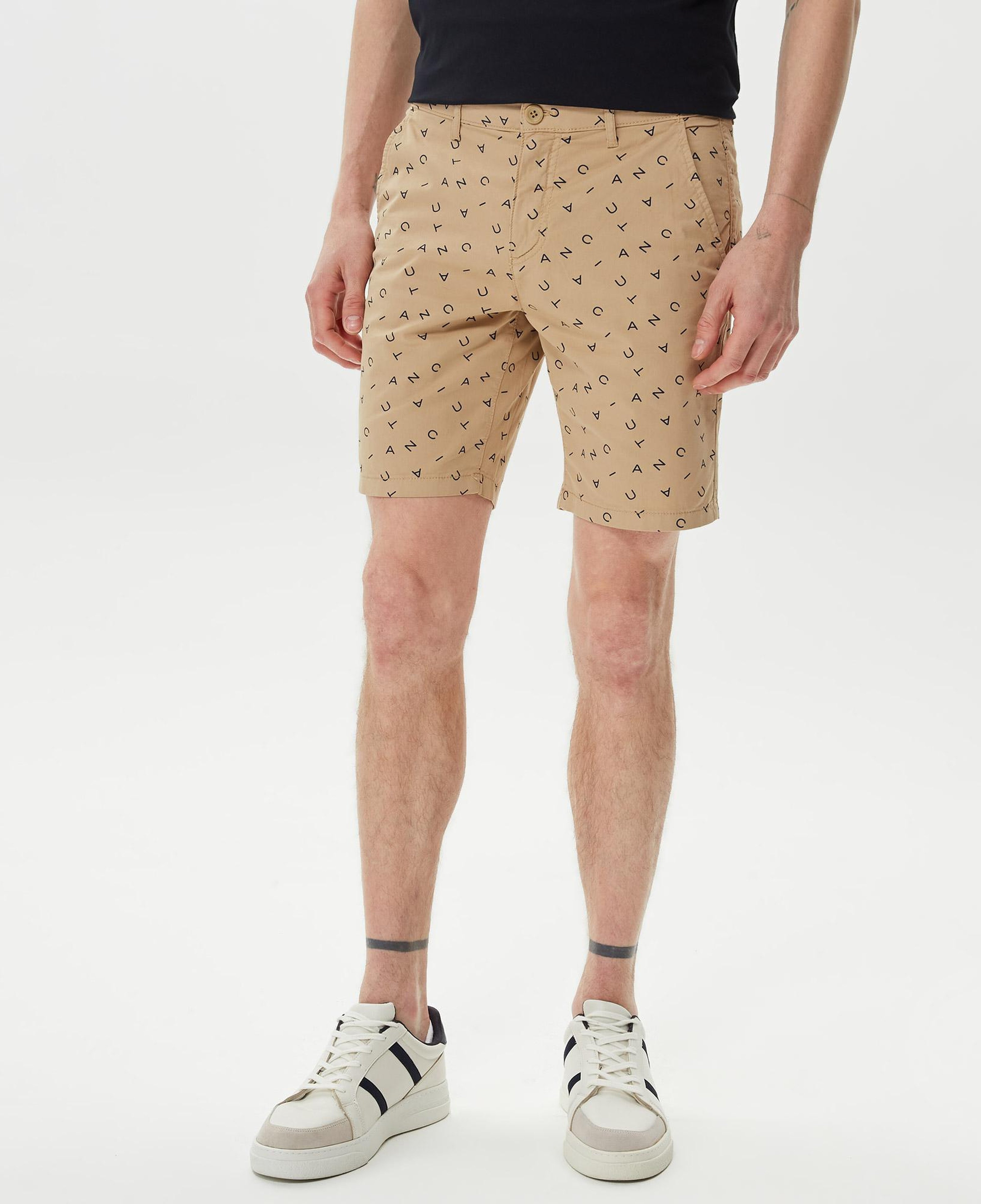 Nautica Erkek Bej Slim Fit Baskılı Bermuda