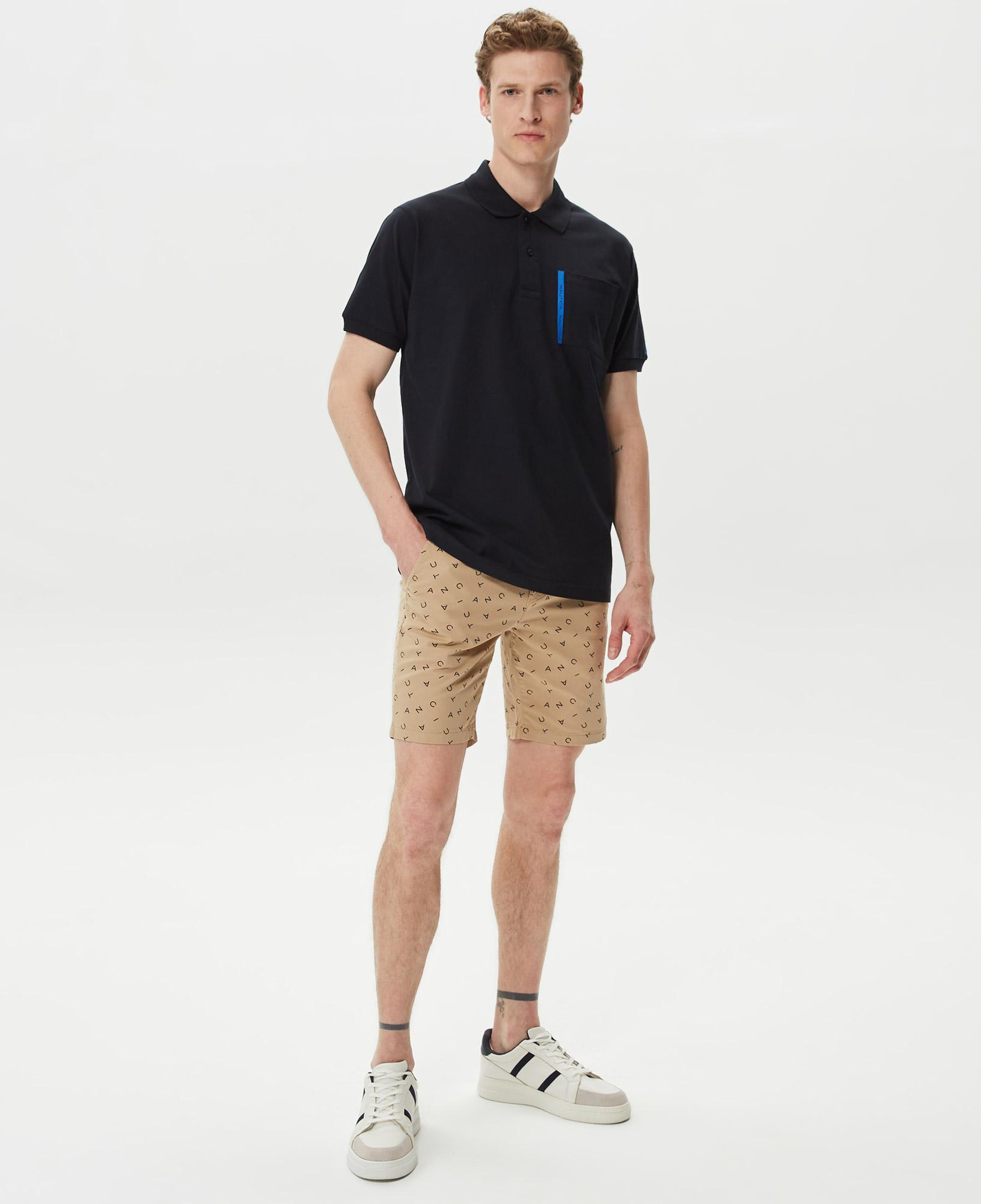 Nautica Erkek Bej Slim Fit Baskılı Bermuda