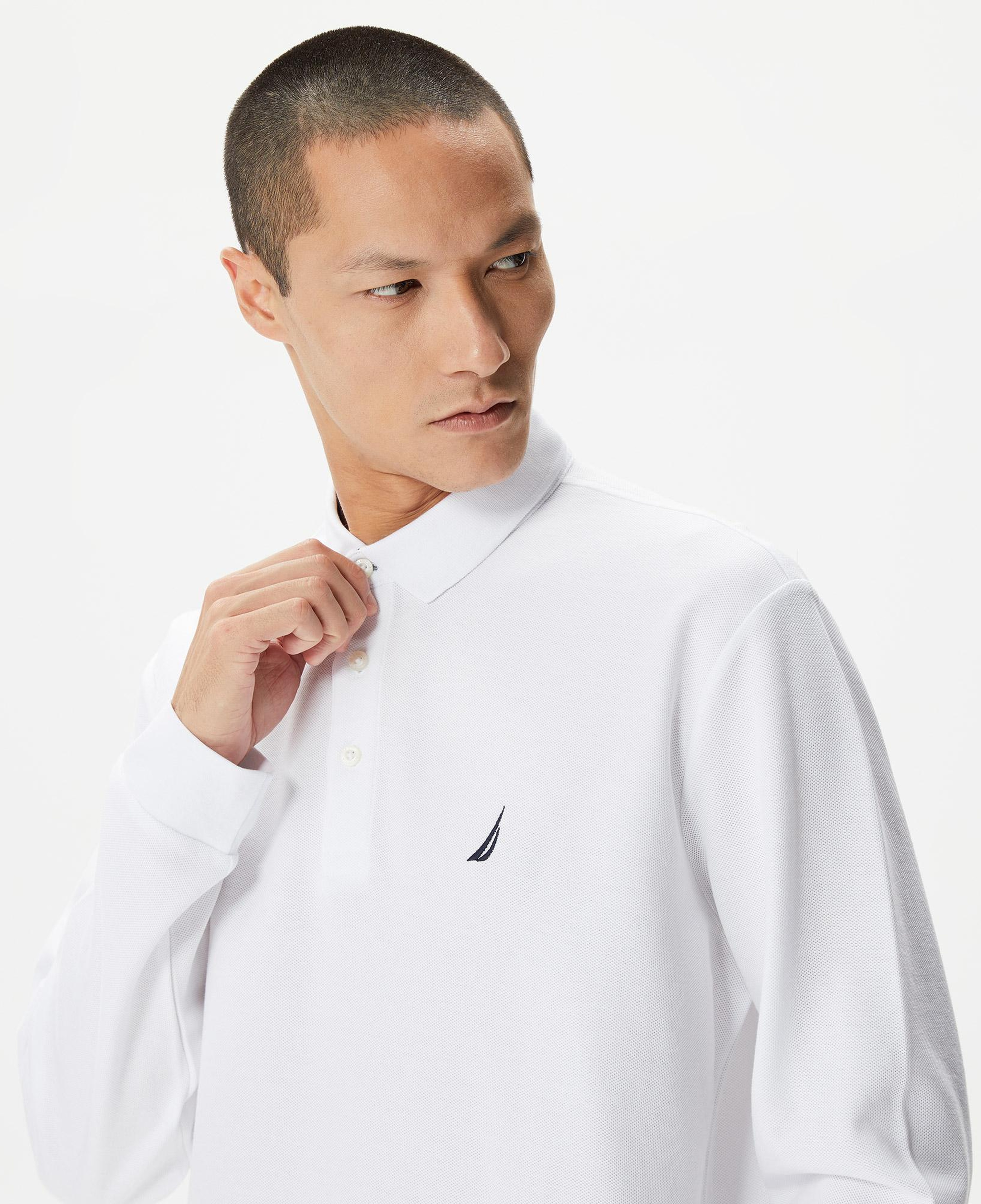 Nautica Erkek Beyaz Classic Fit Uzun Kollu Polo Yaka T-Shirt