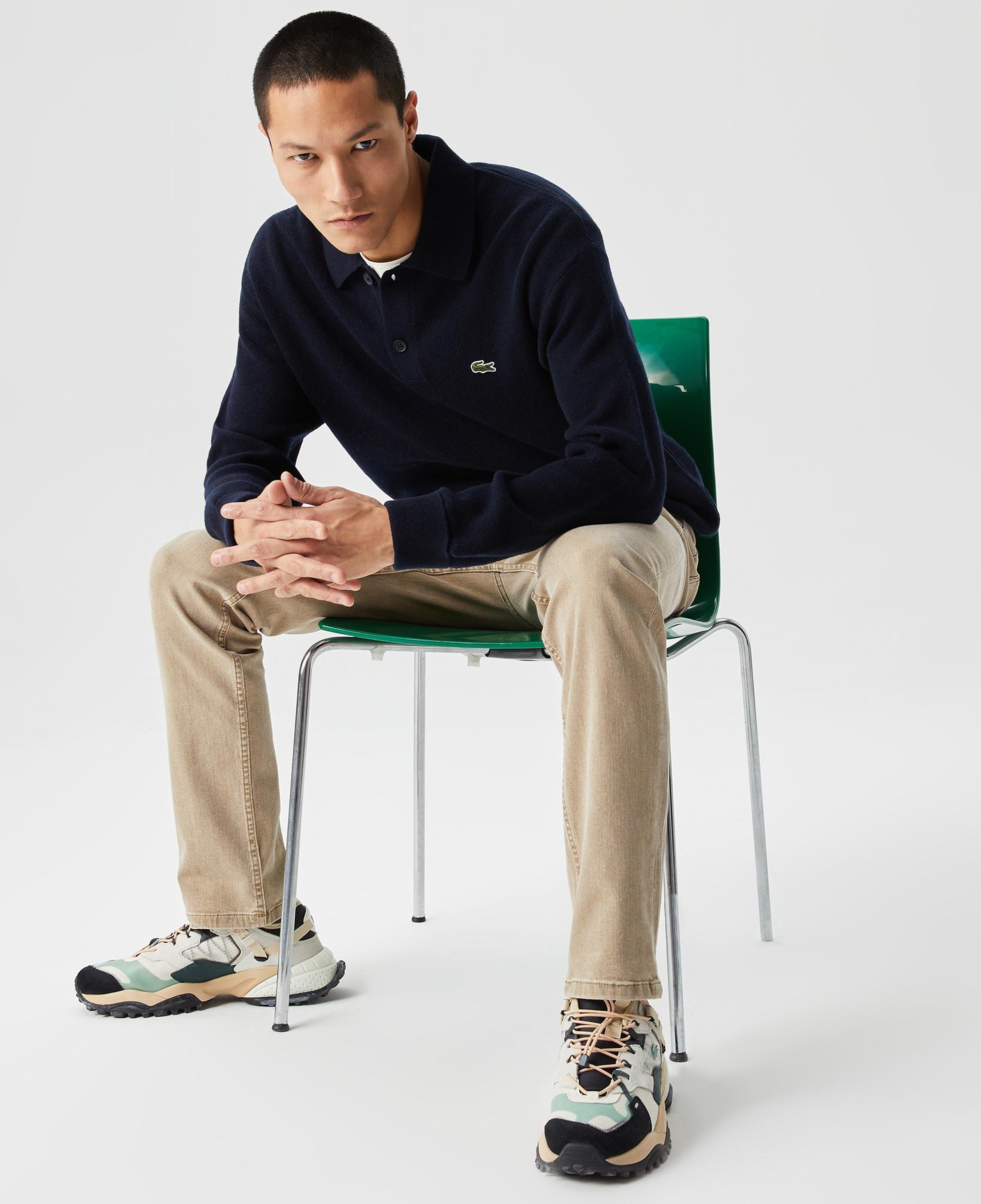 Erkek Relaxed Fit Polo Yaka Yün Lacivert Triko