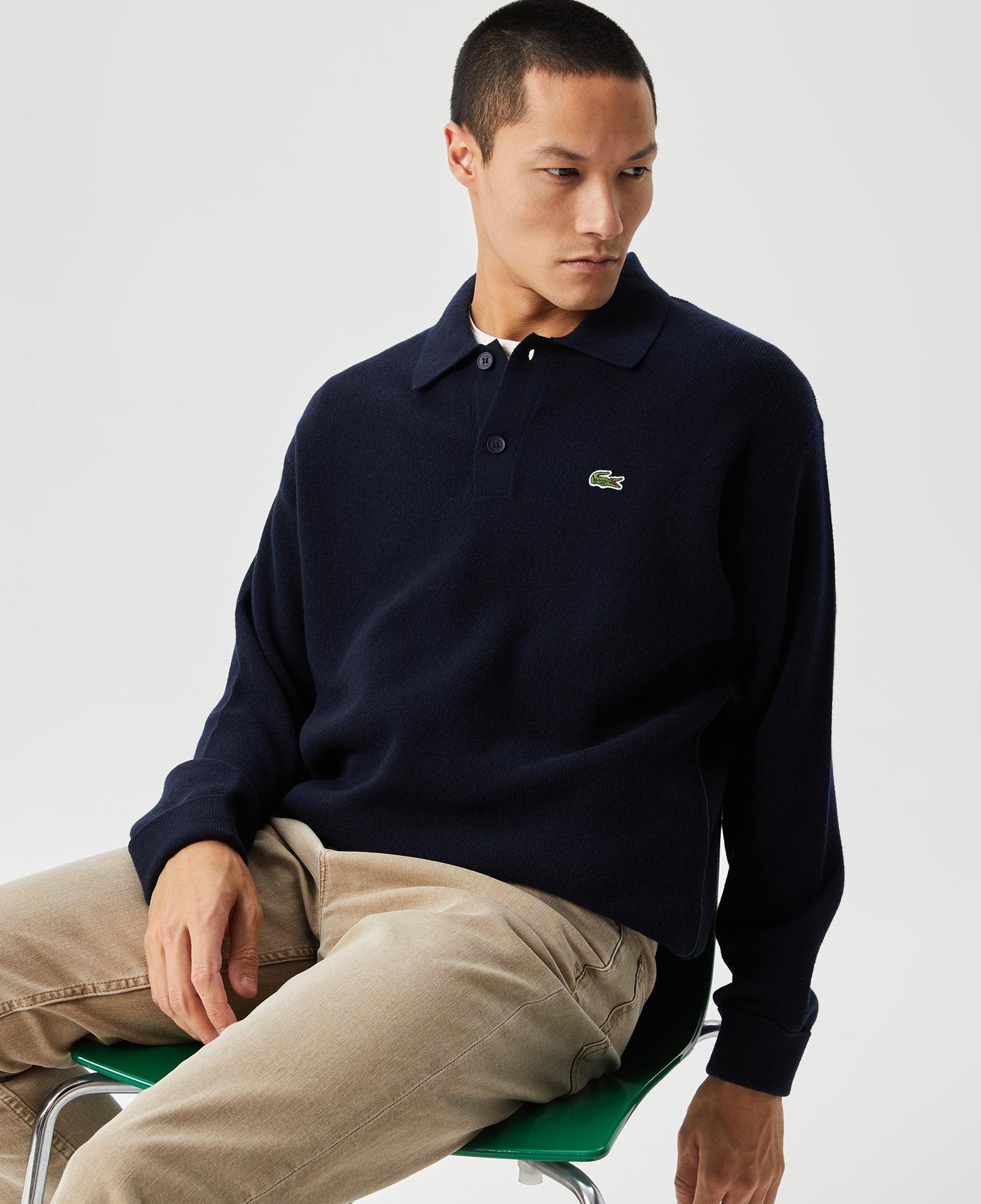 Erkek Relaxed Fit Polo Yaka Yün Lacivert Triko