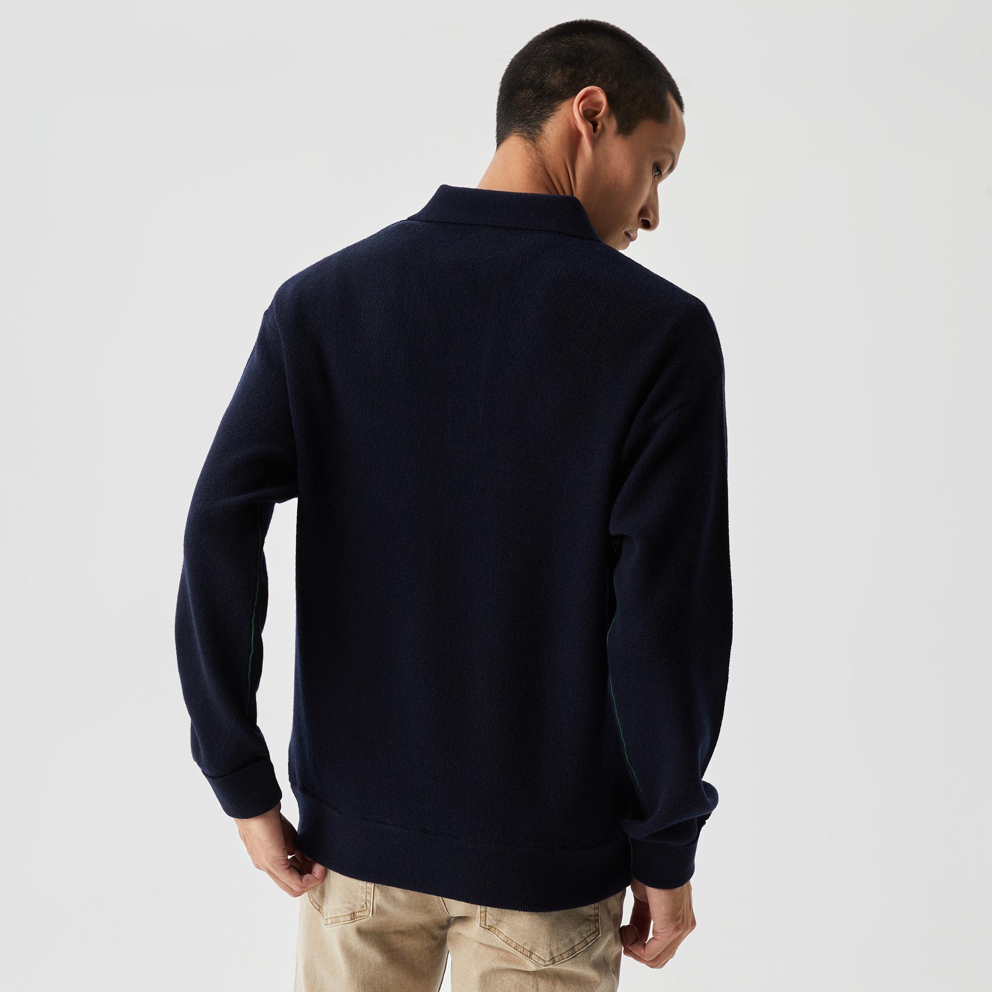 Erkek Relaxed Fit Polo Yaka Yün Lacivert Triko