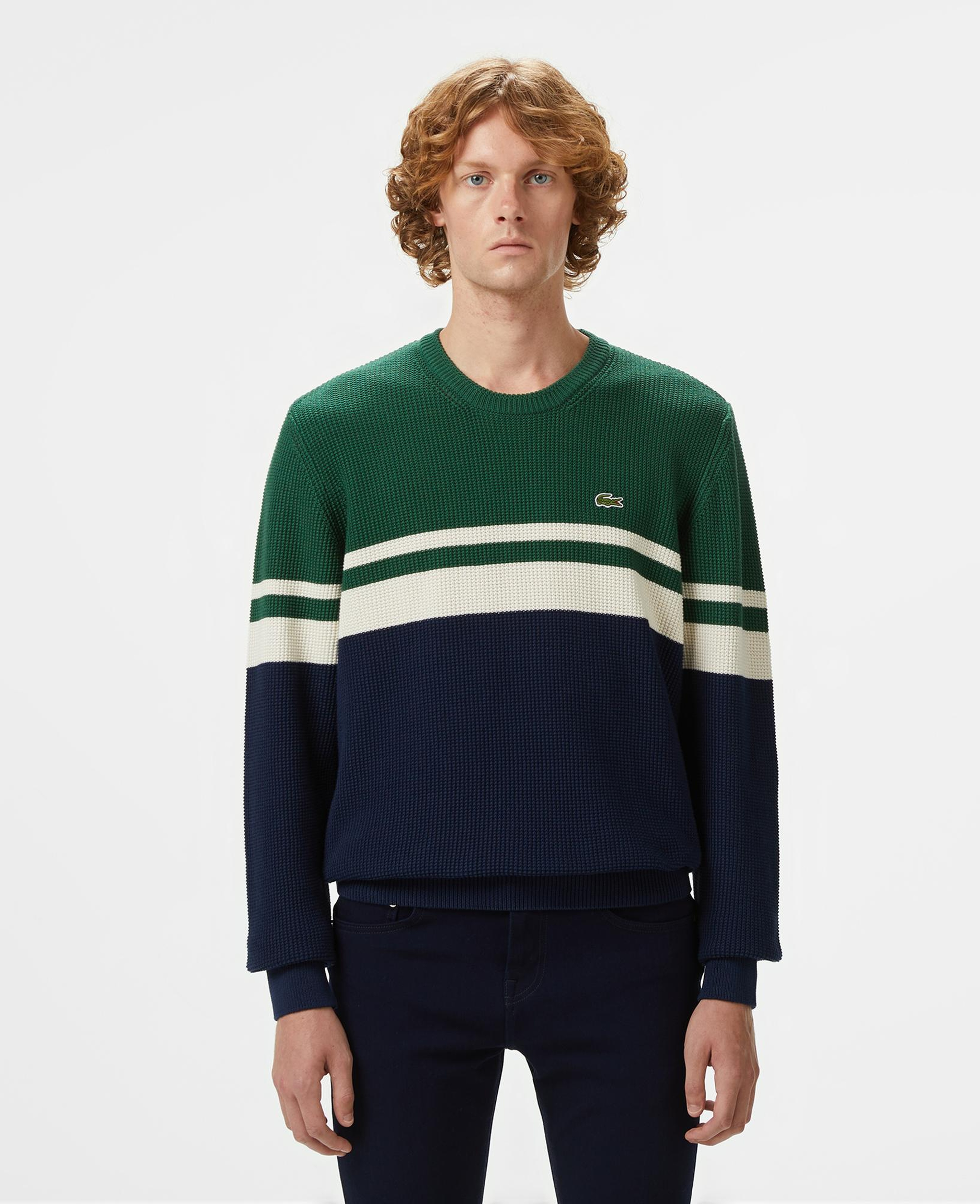 Erkek Classic Fit Bisiklet Yaka Renk Bloklu Lacivert Kazak