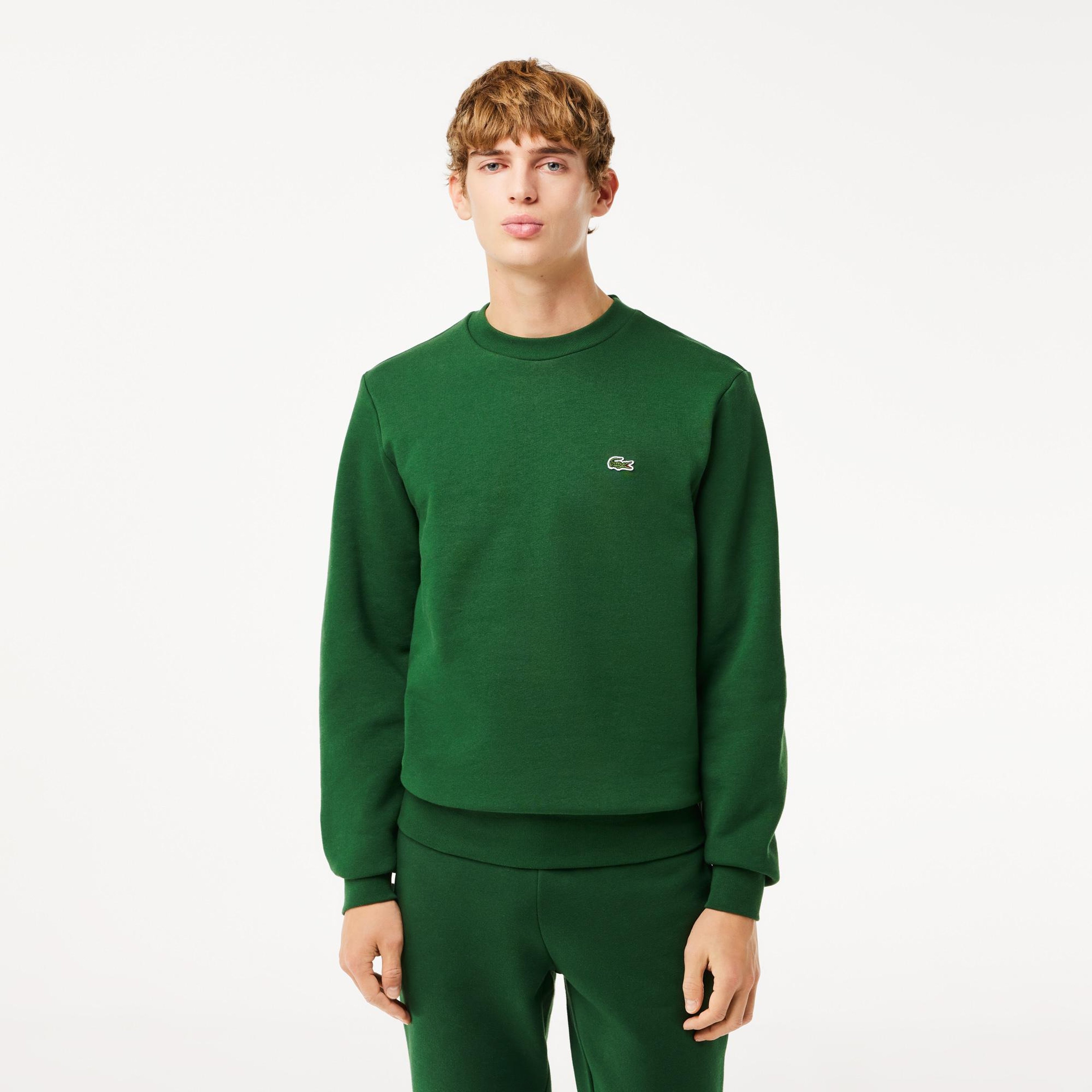 Erkek Classic Fit Bisiklet Yaka Organik Pamuk Koyu Yeşil Sweatshirt