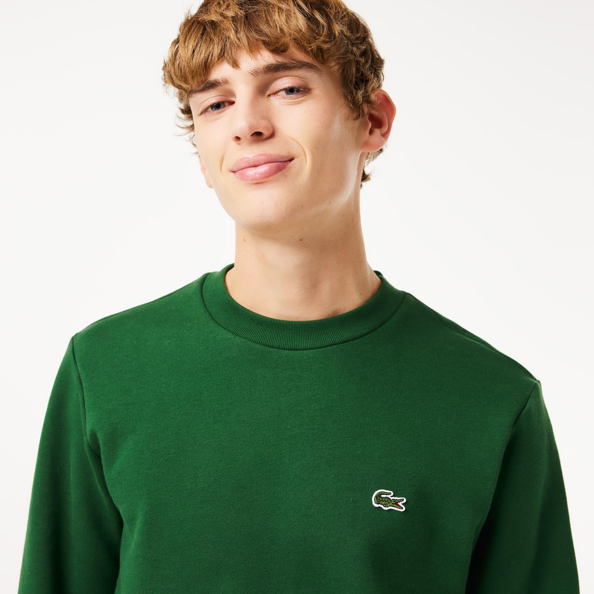 Erkek Classic Fit Bisiklet Yaka Organik Pamuk Koyu Yeşil Sweatshirt