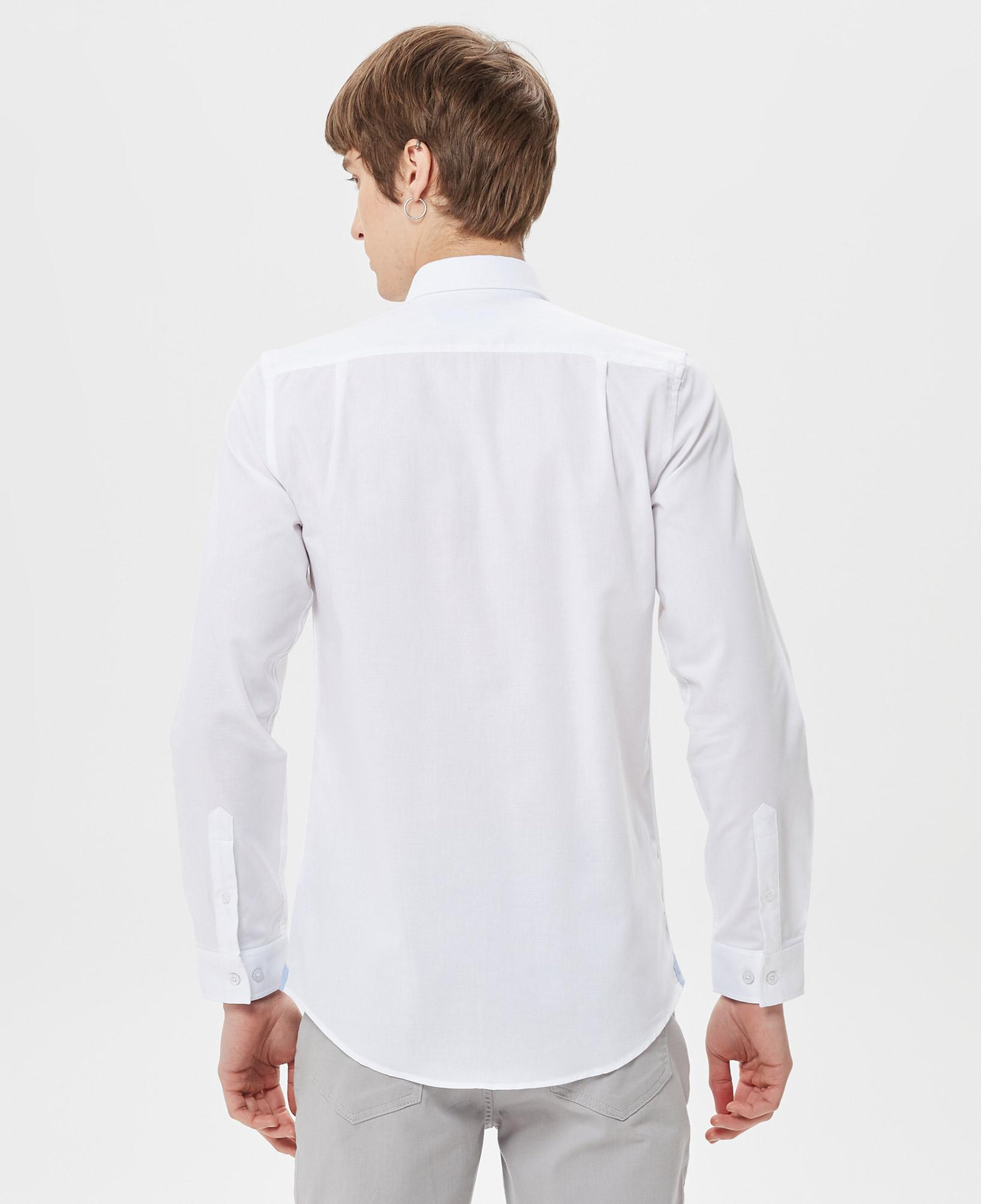 Erkek Slim Fit Düğmeli Yaka Beyaz Gömlek