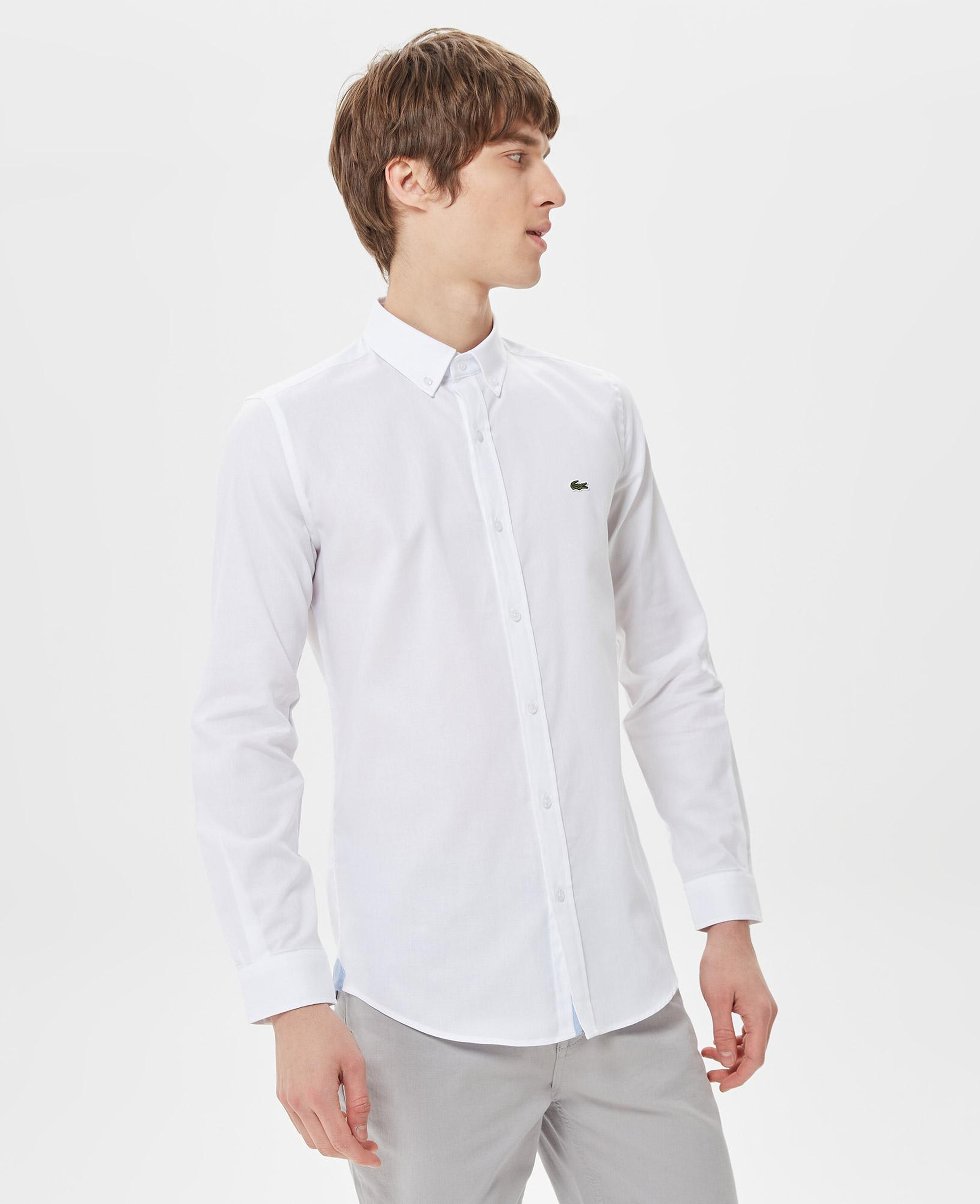 Erkek Slim Fit Düğmeli Yaka Beyaz Gömlek
